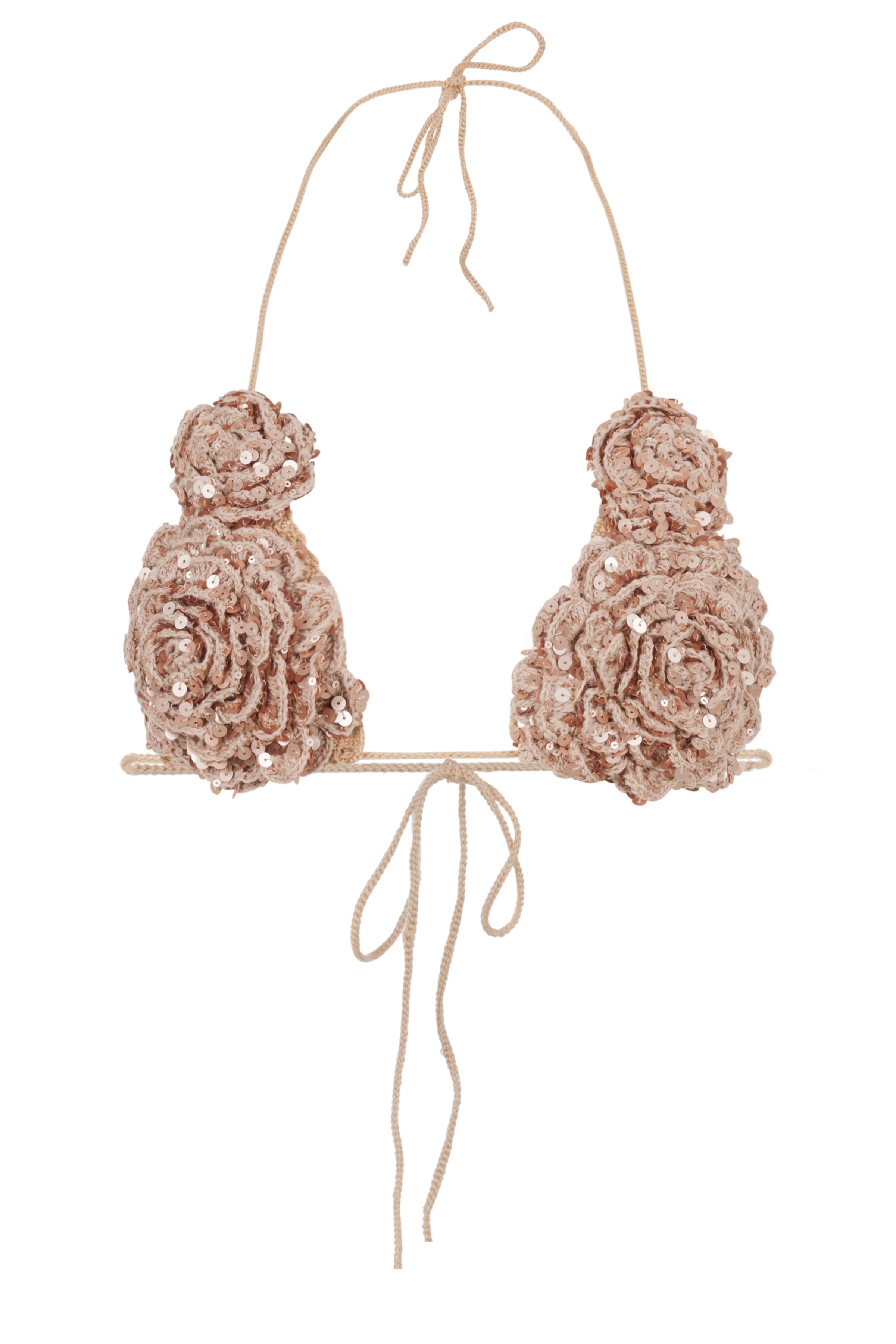Mirel Prentice Handmade Knit Flower Bra Top In Brown