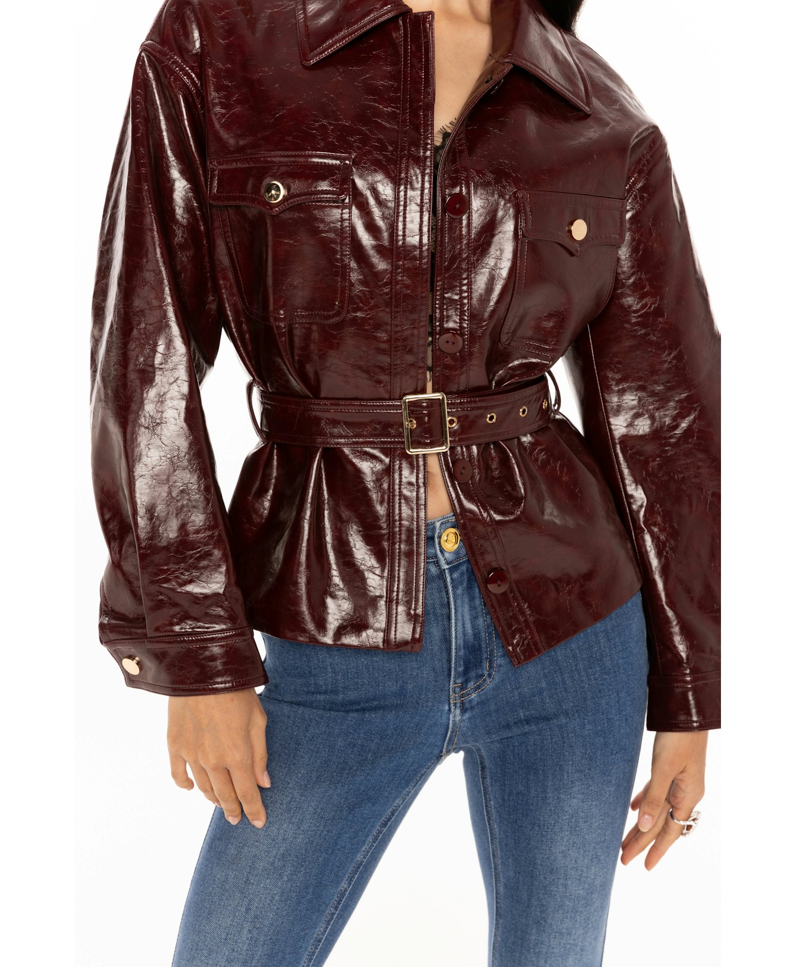 Isabella Vegan Leather Jacket (Claret) made by Nana Jacqueline