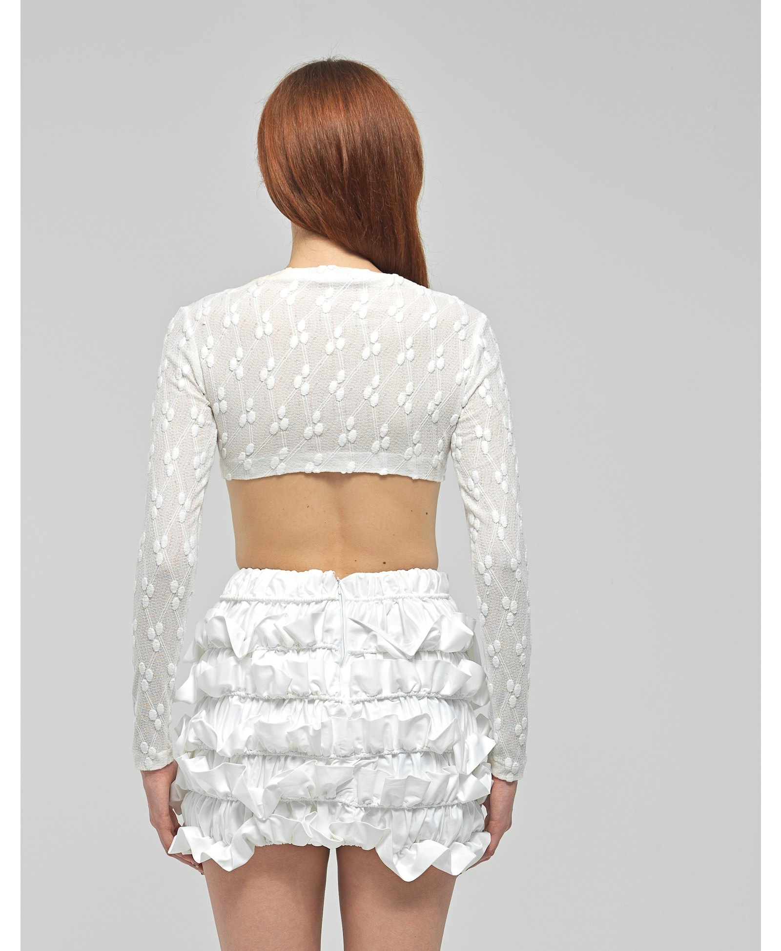YETTA White Knit Long Sleeve Crop Top made by MAET