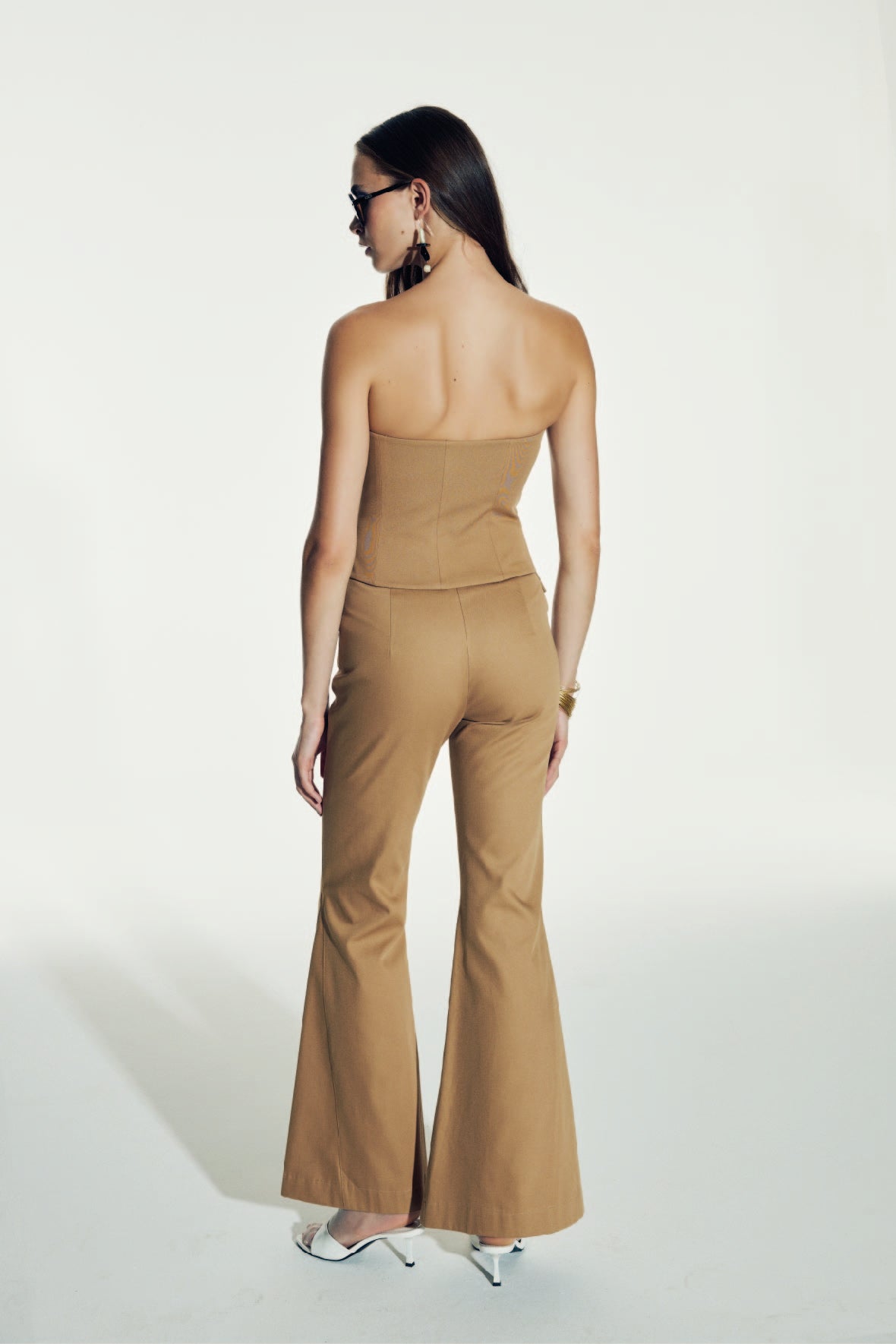 Shop Nazli Ceren Avrell Cotton Flared Trousers In Golden Straw