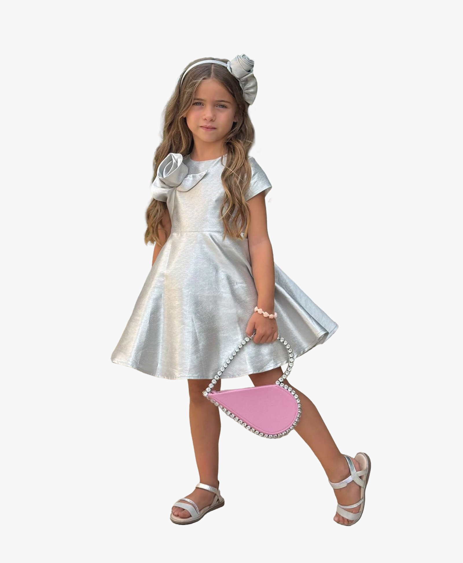 3D Appliqué Silver Girls Dress made by Mama Luma