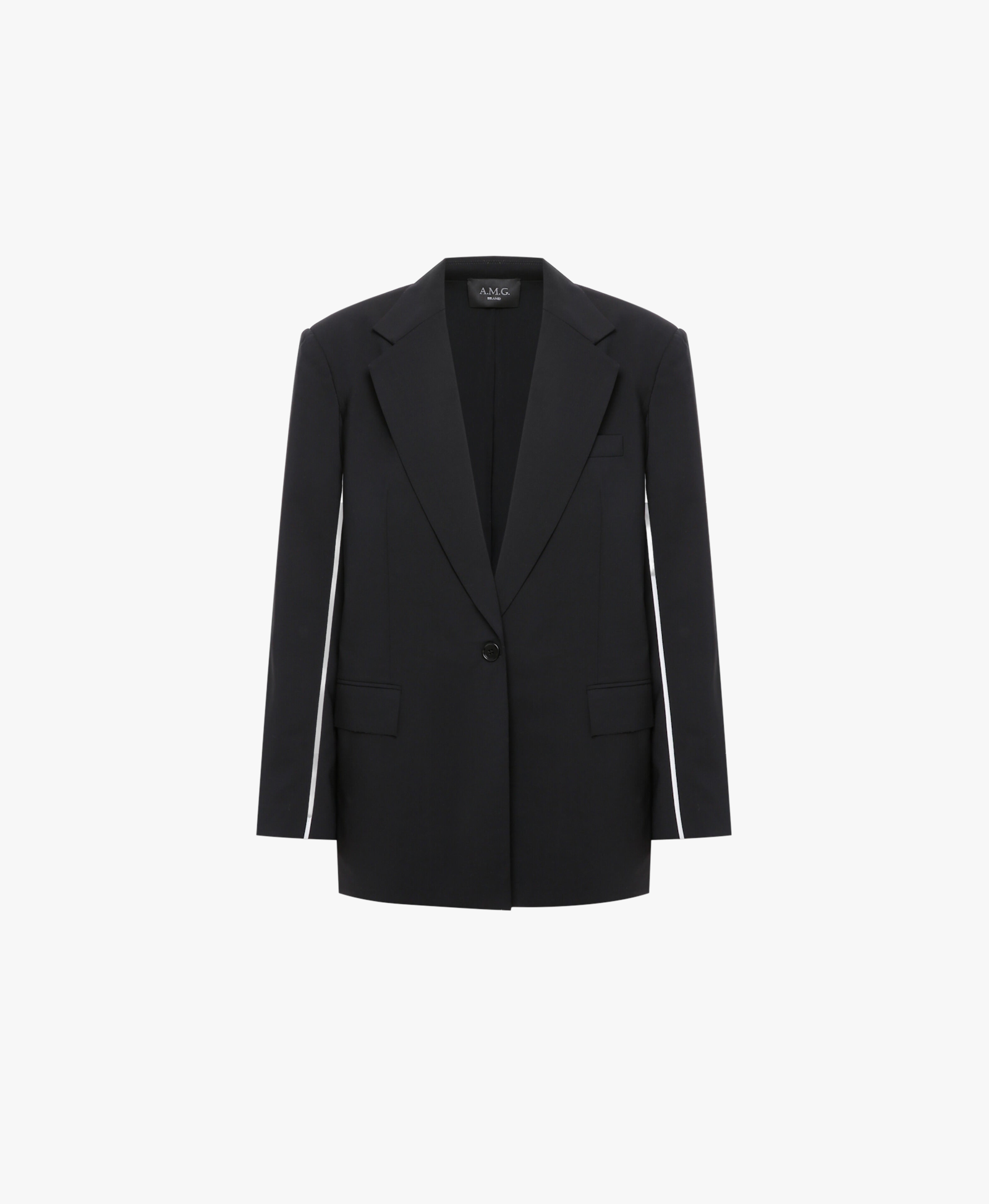 Black jacket with white piping made by A.M.G