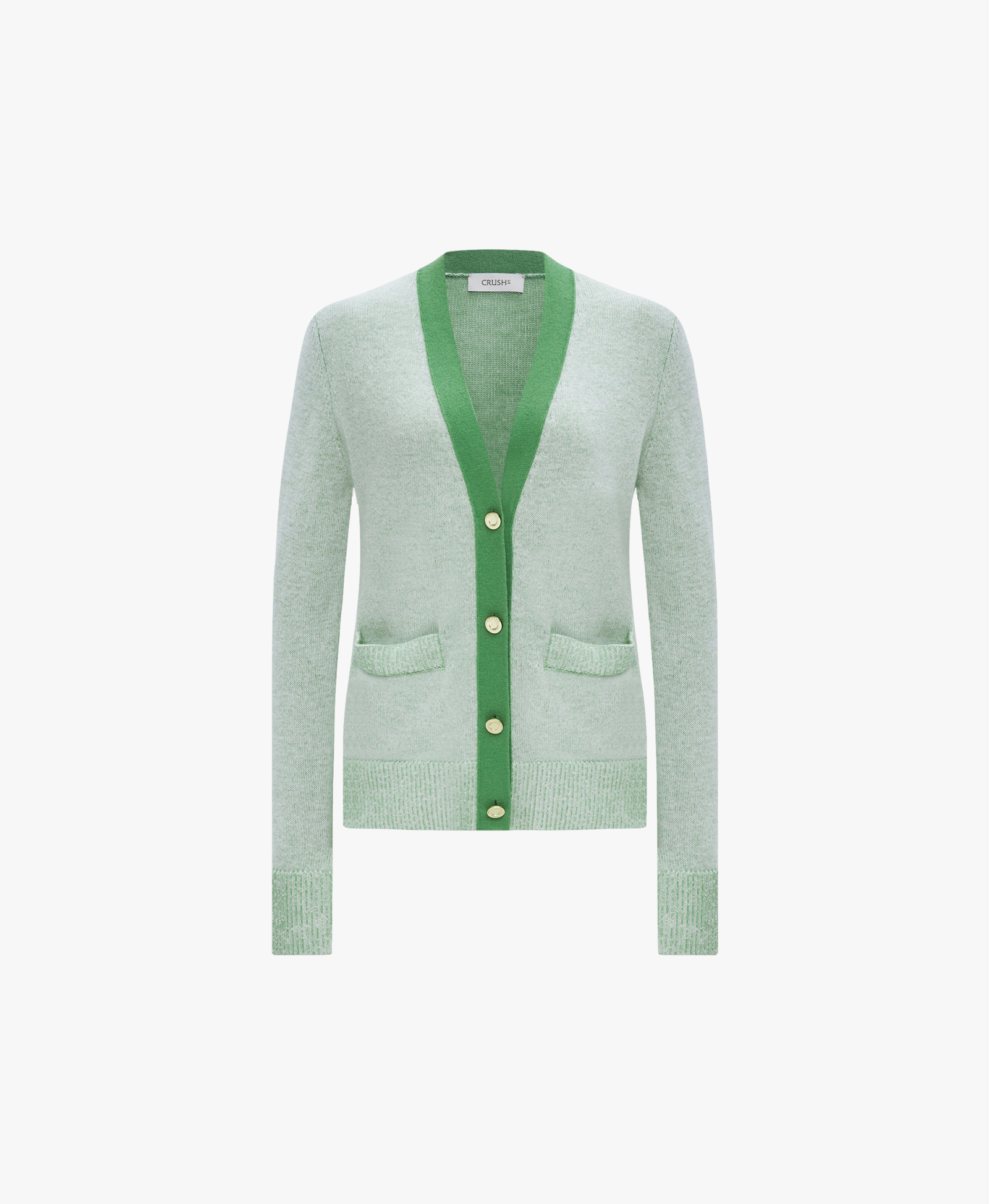 DOUBLE CASHMERE COLOR-BLOCKED V-NECK CARDIGAN in Green made by CRUSH Collection