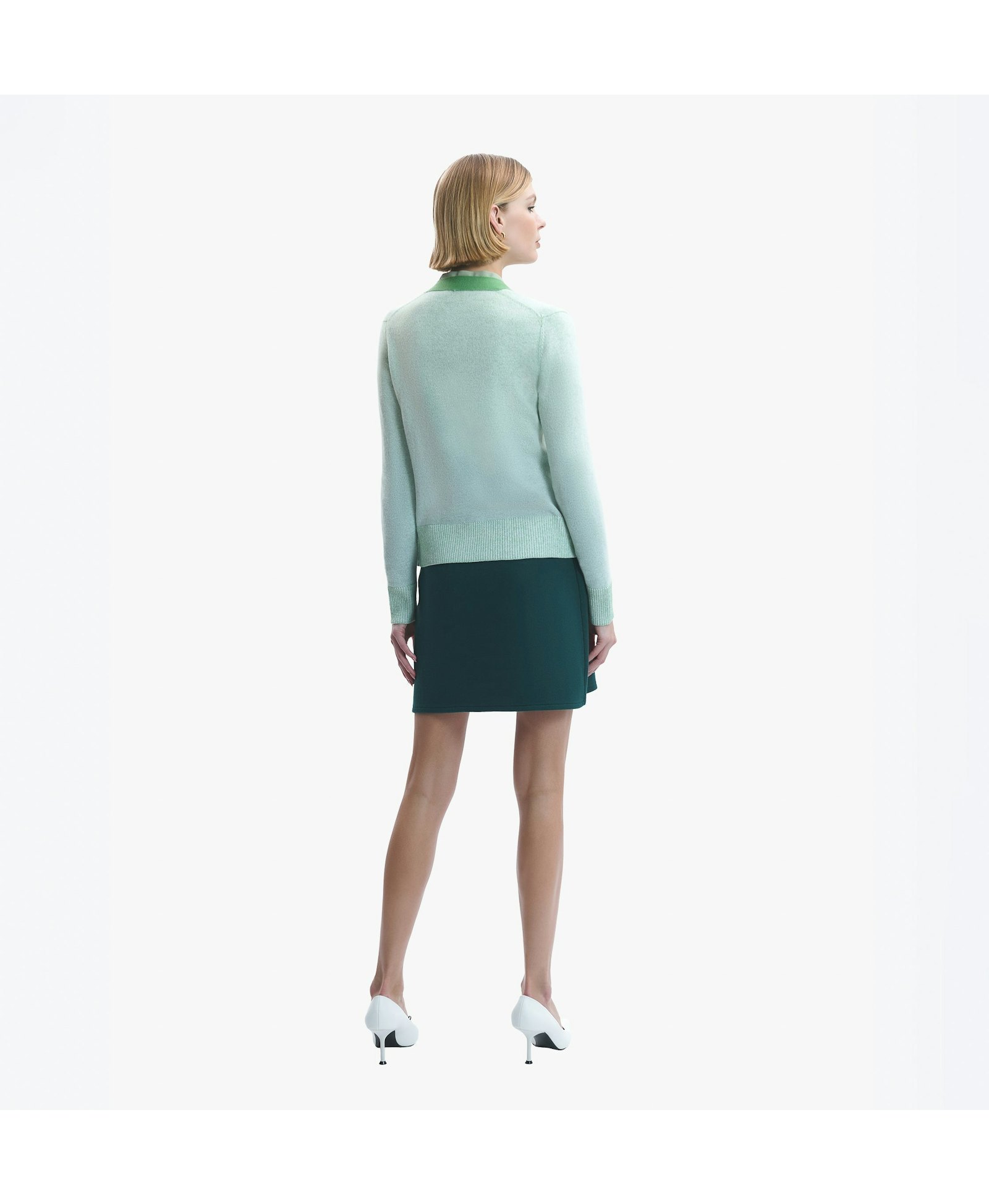 DOUBLE CASHMERE COLOR-BLOCKED V-NECK CARDIGAN in Green made by CRUSH Collection