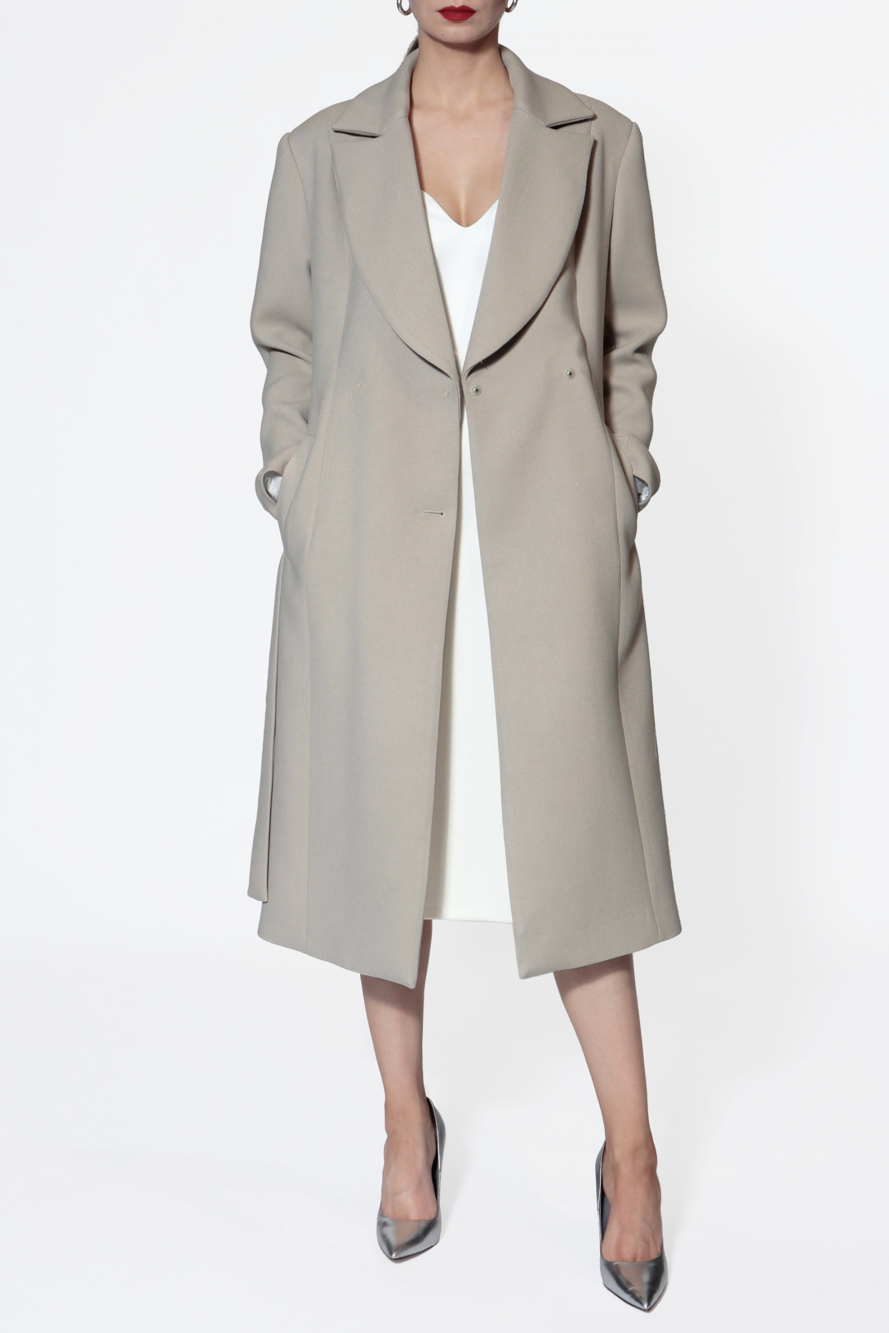 Shop Halewski Coat Michelle Cold Ivory In Bone