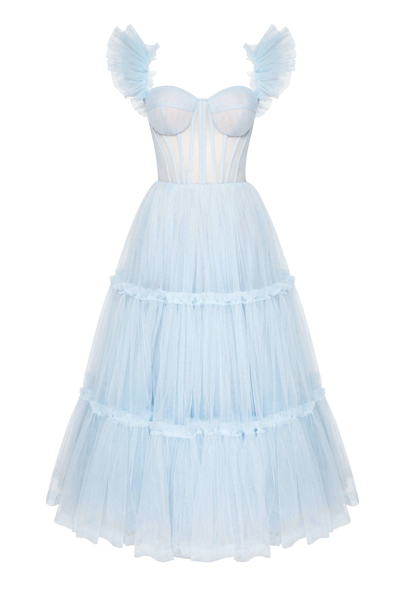 Shop Milla Light Blue Ruffled Tulle Midi Dress