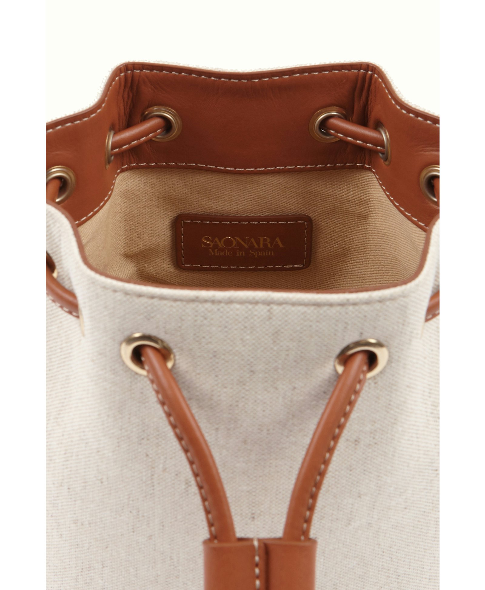 SAONARA MINI BUCKET LINEN / CANDY LEATHER made by Saonara