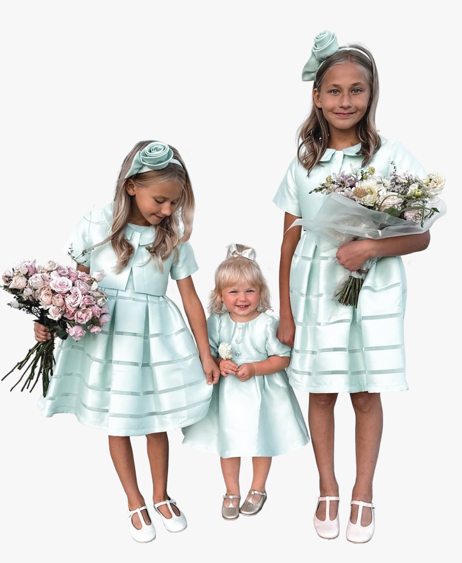 Pearl Aqua Satin Girls Dress made by Mama Luma