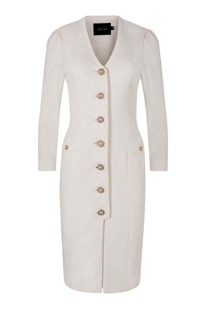 Ancost Midi Dress With Pearl Jewel Buttons In White
