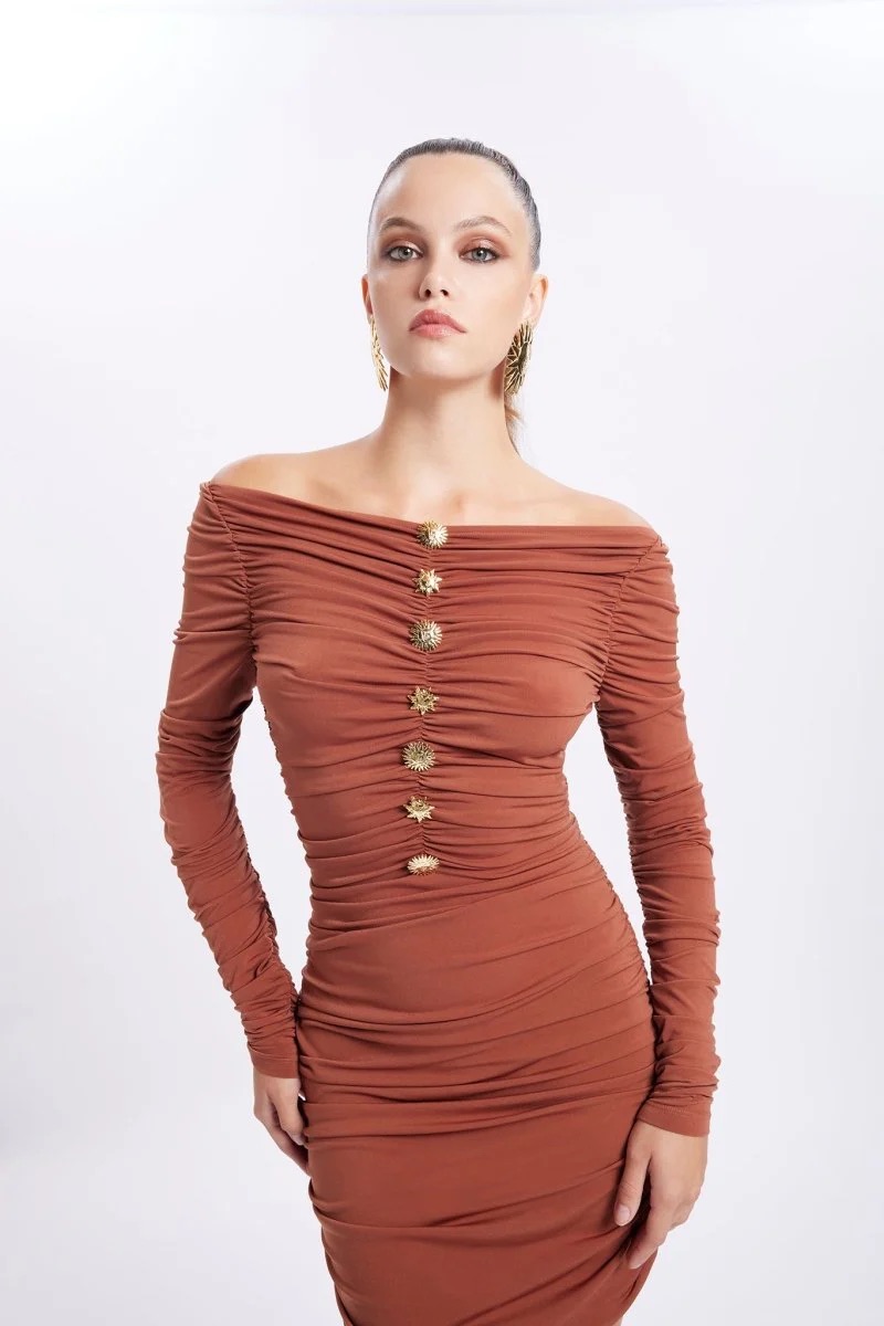 Shop Gigii's Alegra Dress In Coffee