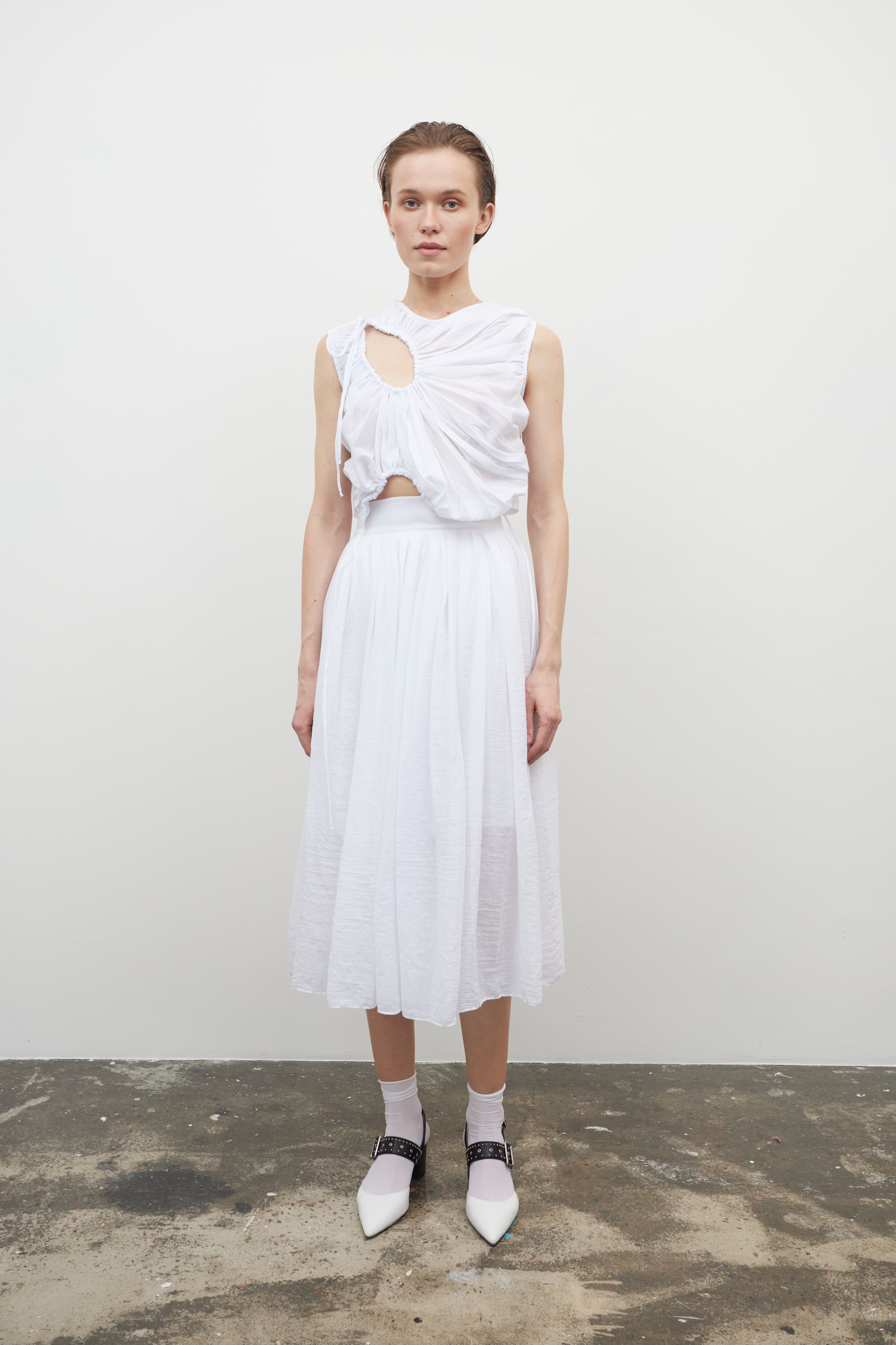 Shop Tamar Keburia Pleated Drop Top In White