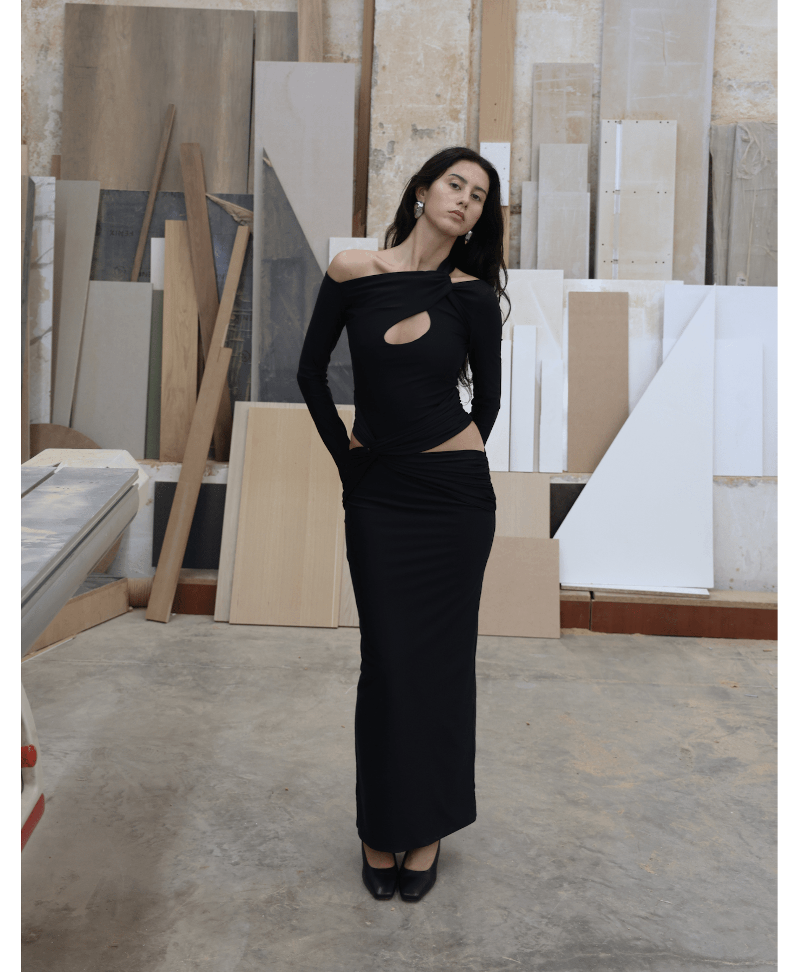 ORNYA Black Cut-Out Maxi Dress made by MAET