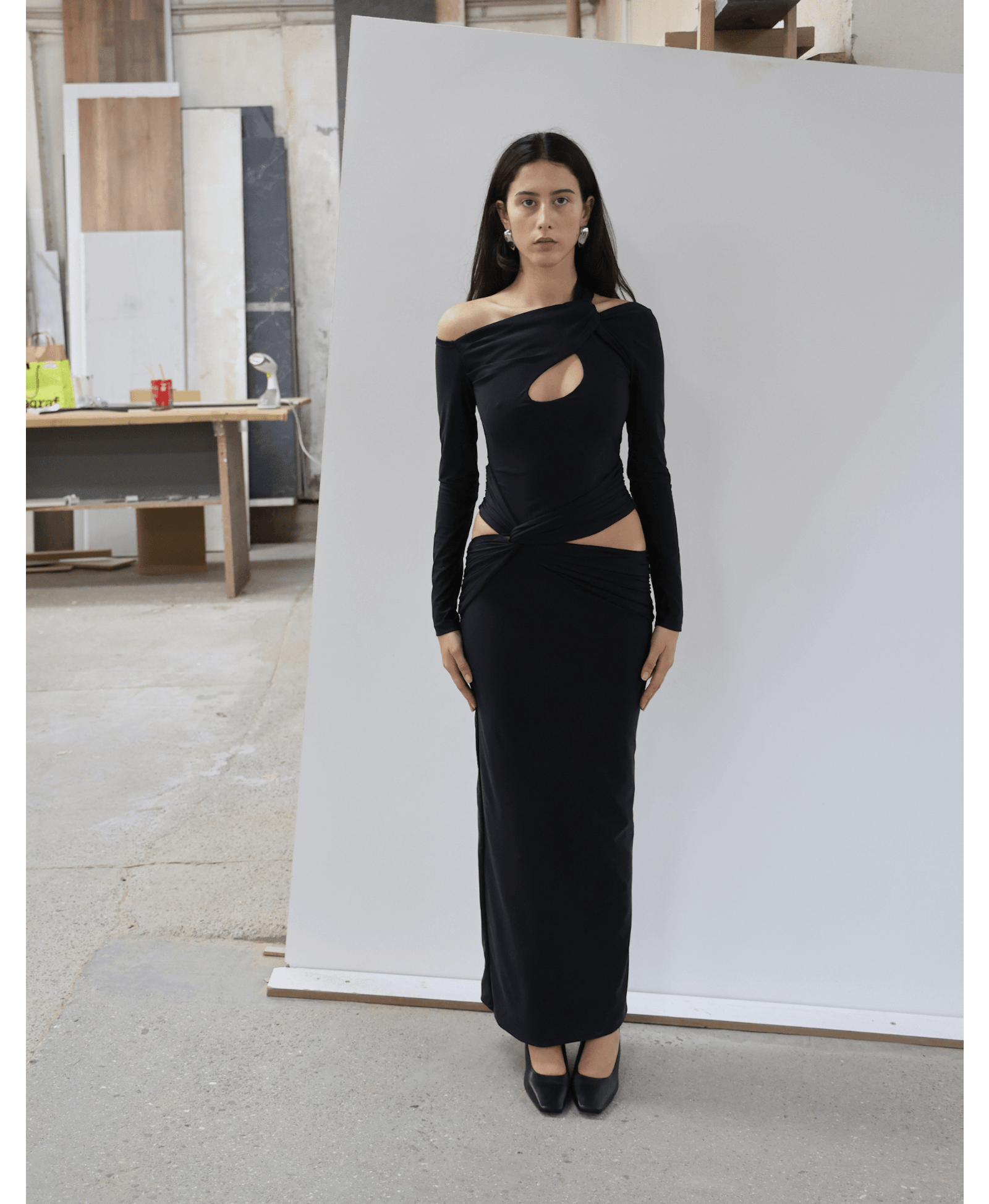 ORNYA Black Cut-Out Maxi Dress made by MAET