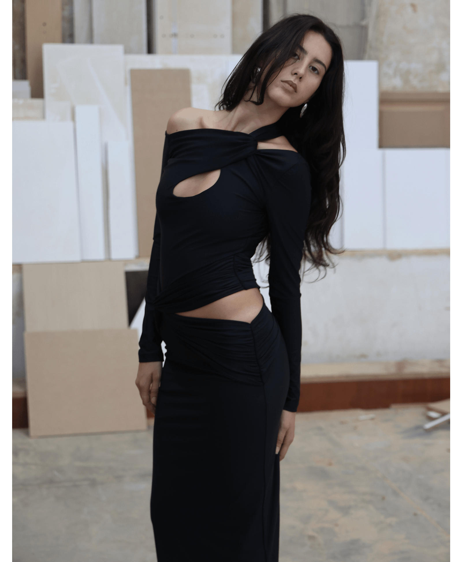 ORNYA Black Cut-Out Maxi Dress made by MAET