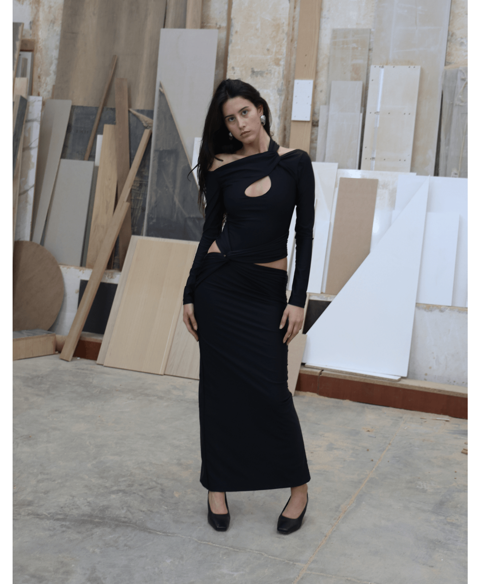 ORNYA Black Cut-Out Maxi Dress made by MAET