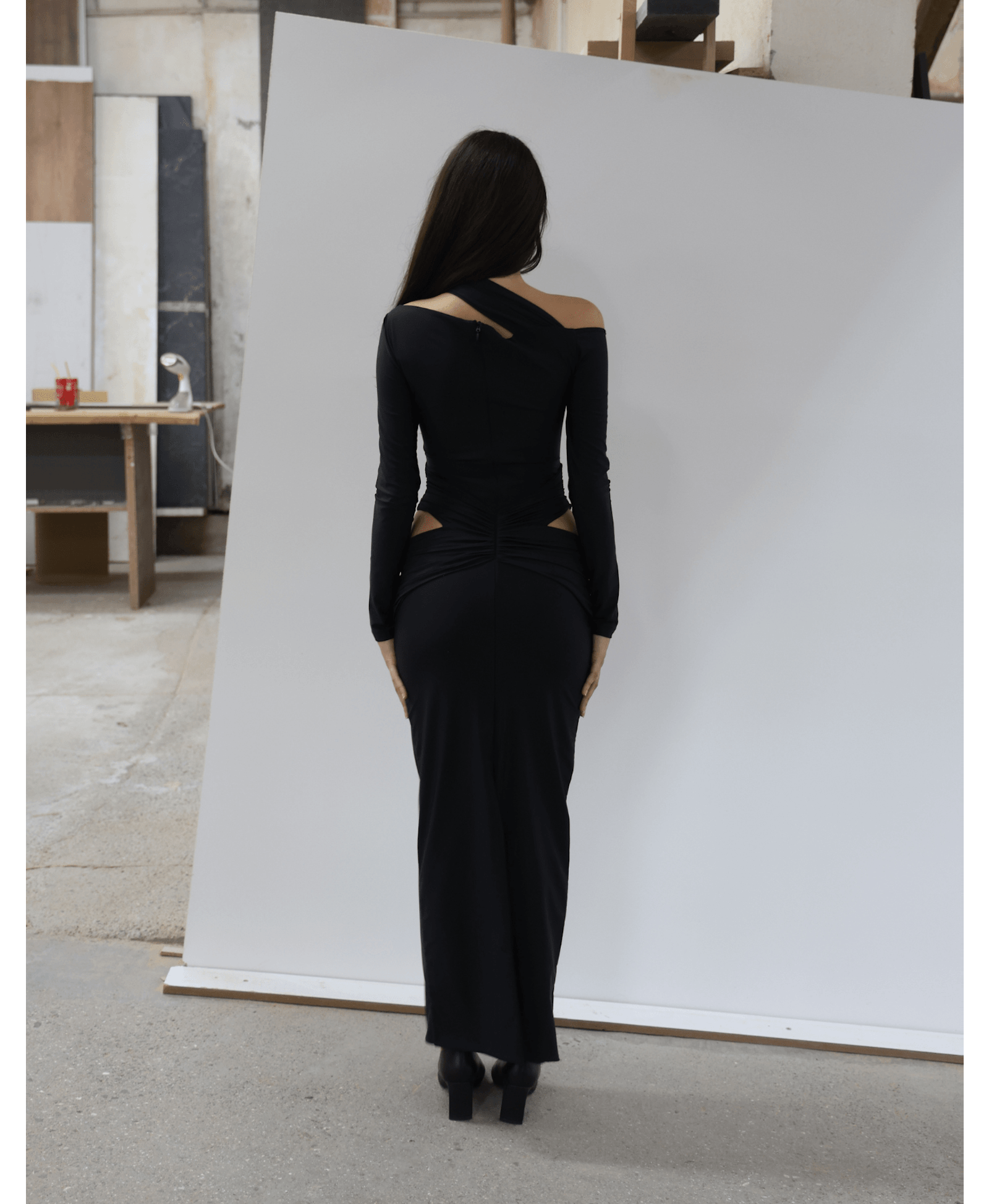 ORNYA Black Cut-Out Maxi Dress made by MAET