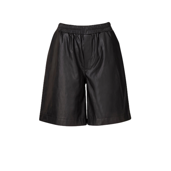 Marei 1998 Dianthu Faux Leather Relaxed Fit Shorts In Jet Black Color