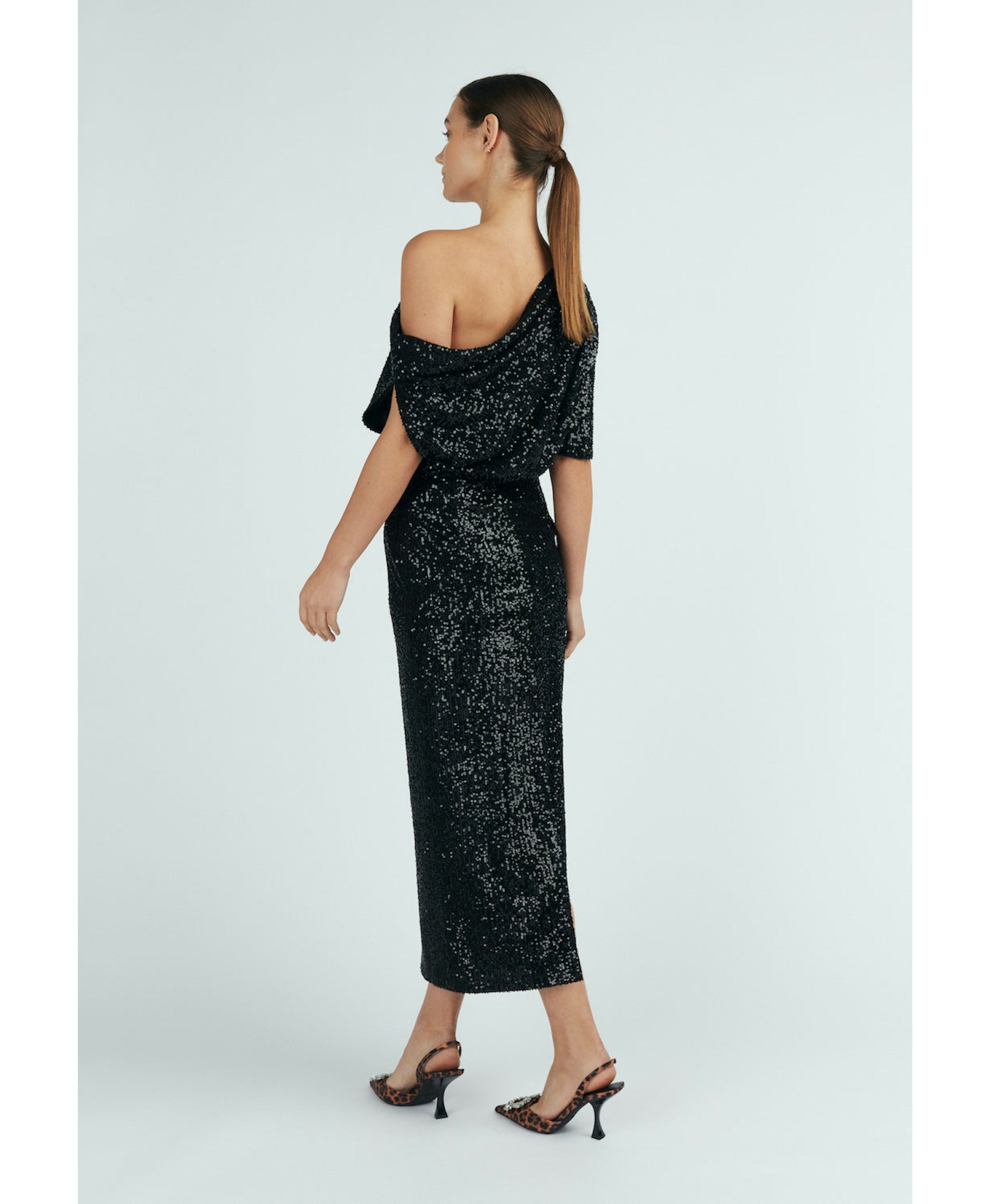 MARGO black sequin asymmetric cocktail dress made by UNDRESS