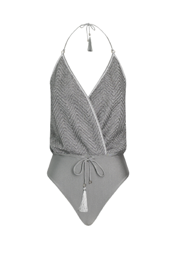 Hanne Bloch Silver Knit V-swimsuit