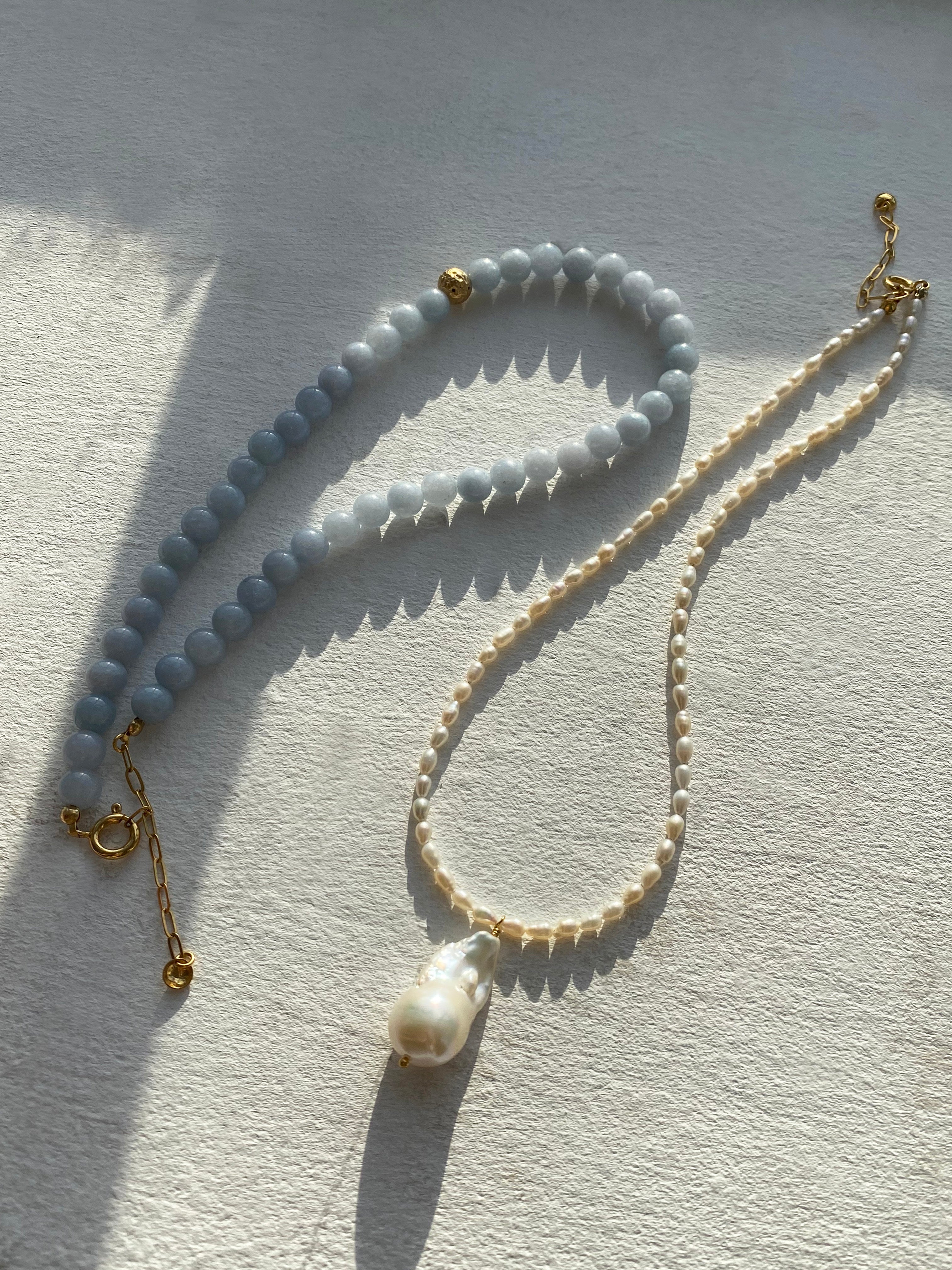 Shop Eva Remenyi Jade Sky Blue Necklace In Gold