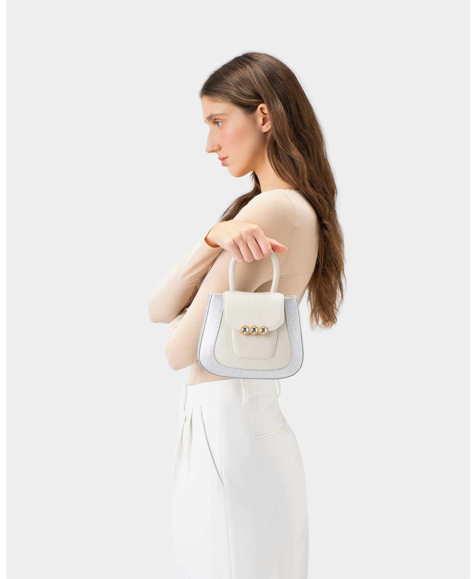 Mini Jill Padded White / Silver Glitter in White made by Mietis