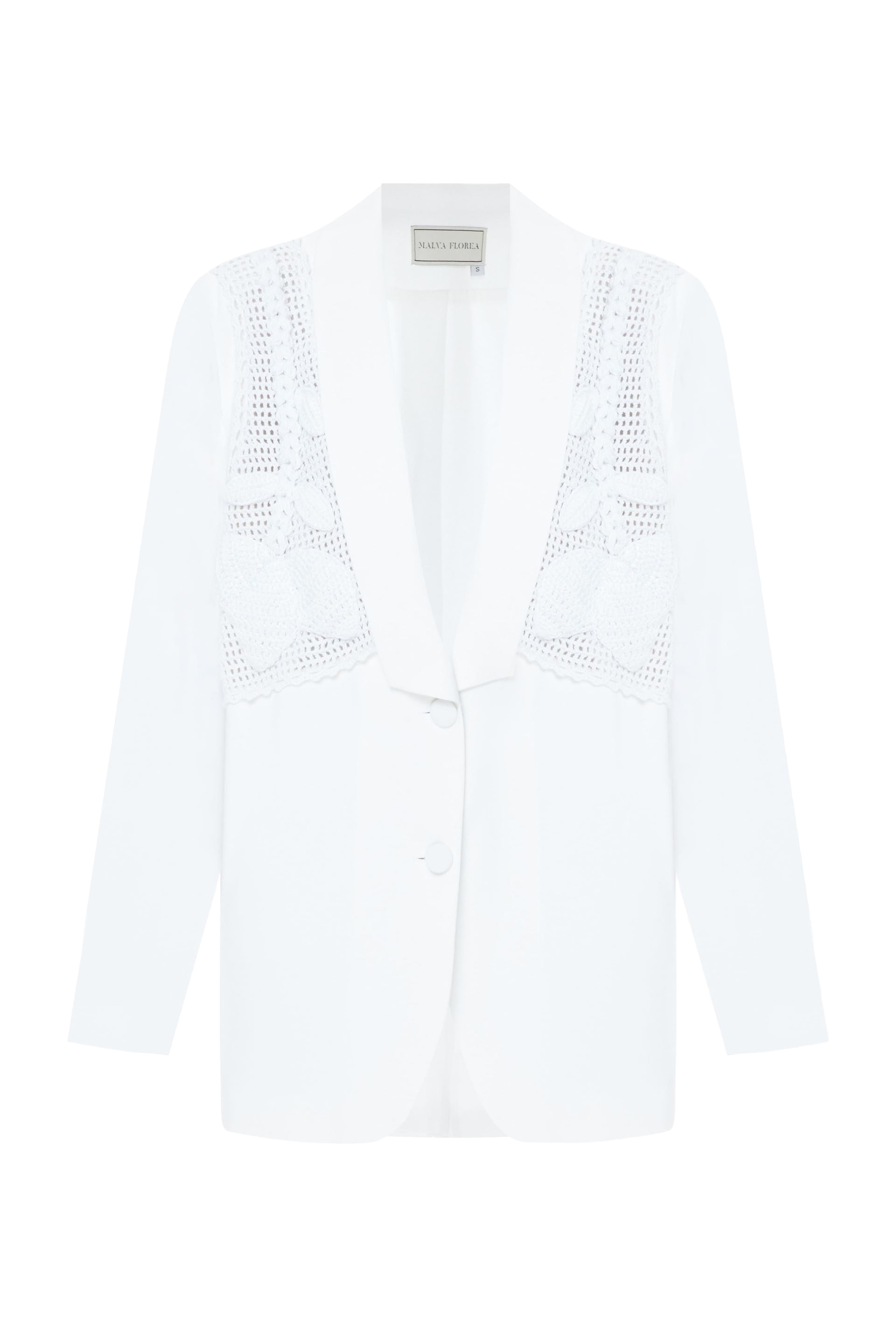 Shop Malva Florea Oversized Jacket With Macrame Elements In White