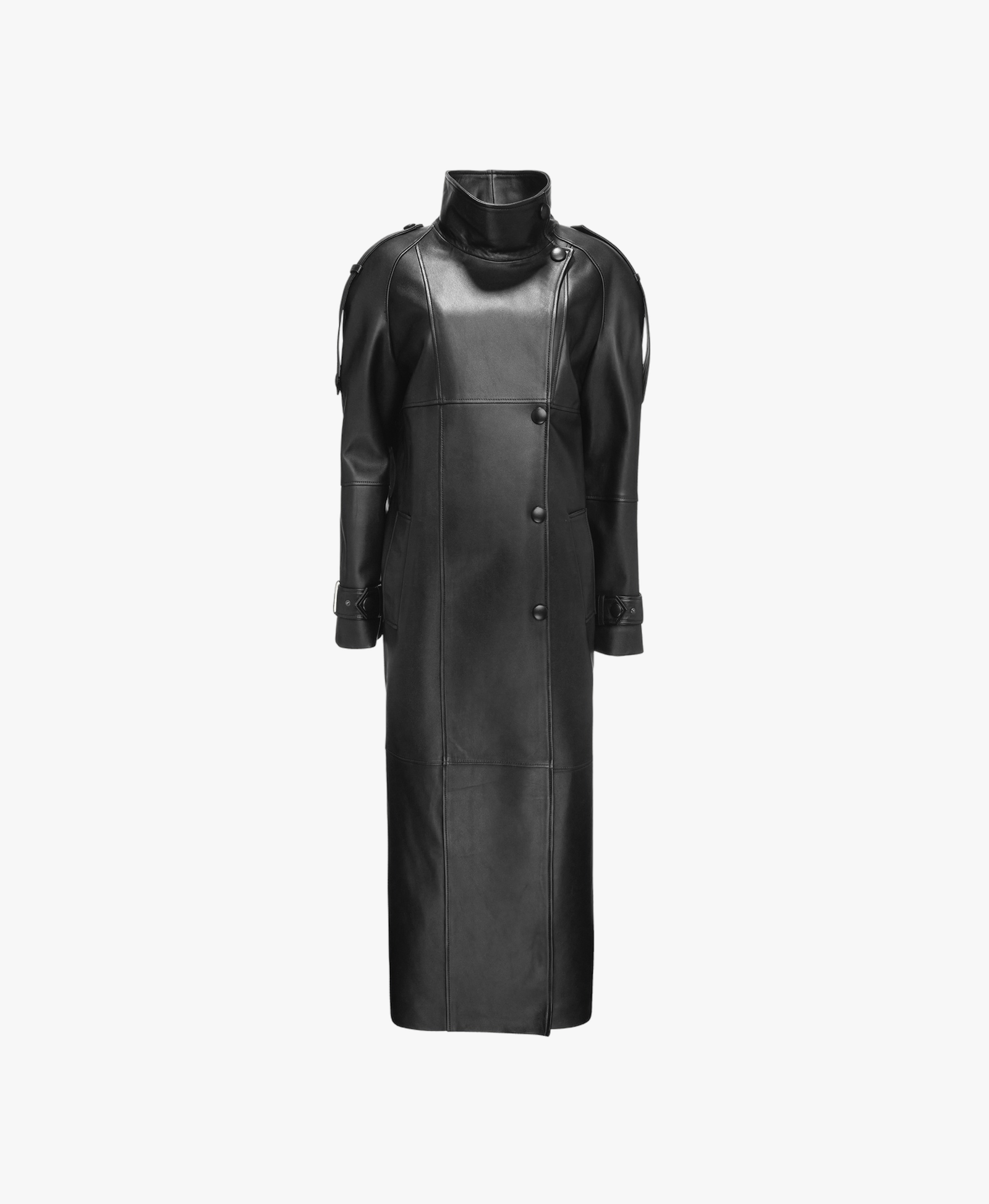 Long Leather Coat With Epaulettes made by YAVORSKA