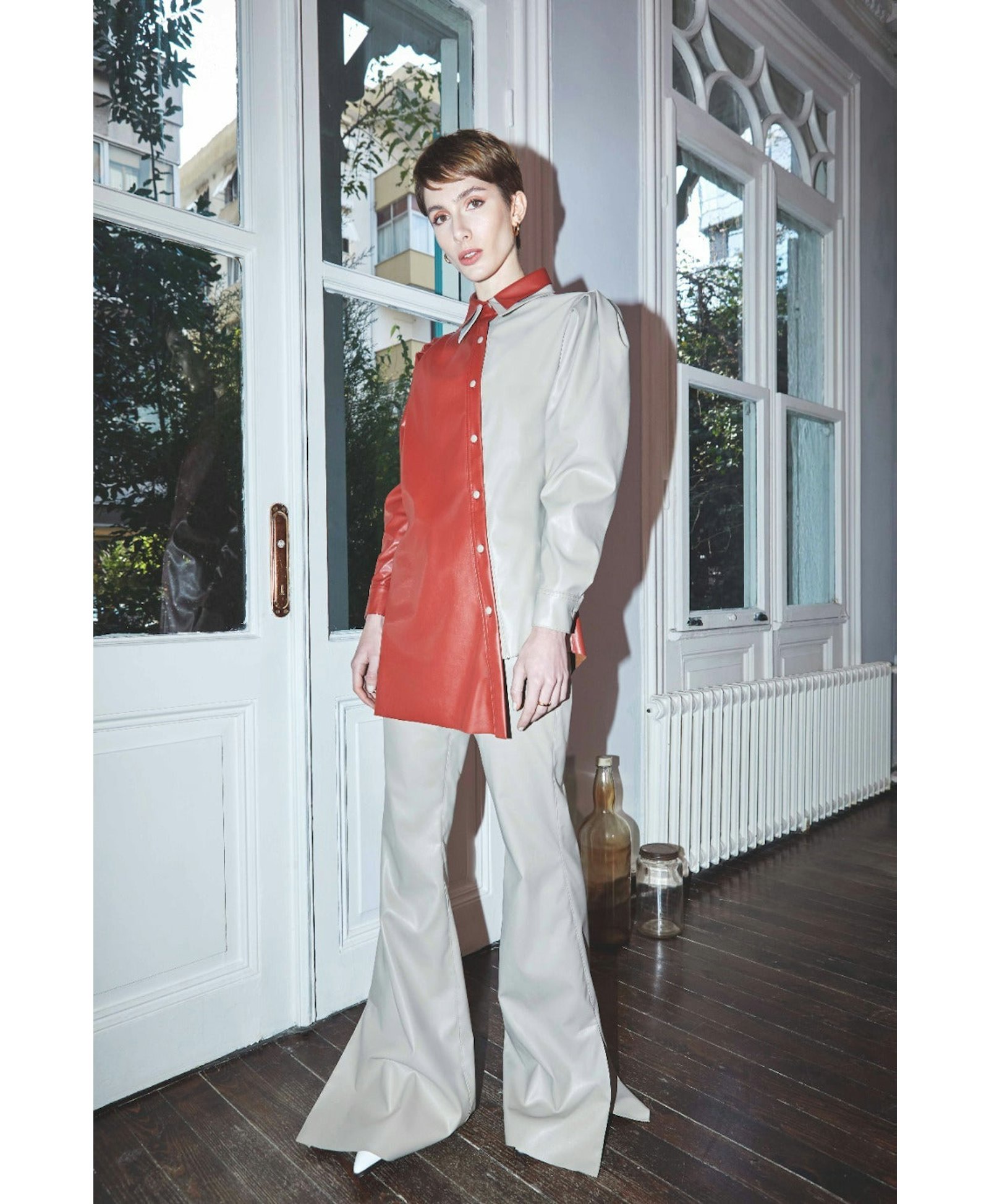 Mara Asymmetric Vegan Leather Shirt made by Nazli Ceren