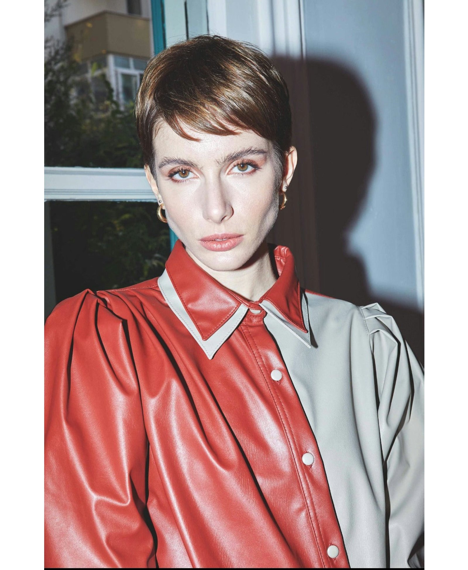 Mara Asymmetric Vegan Leather Shirt made by Nazli Ceren