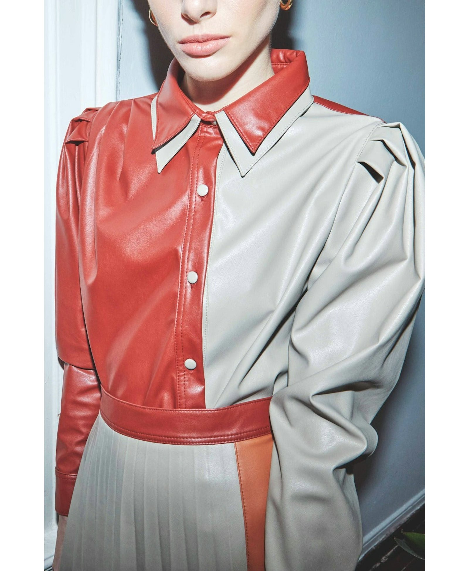 Mara Asymmetric Vegan Leather Shirt made by Nazli Ceren