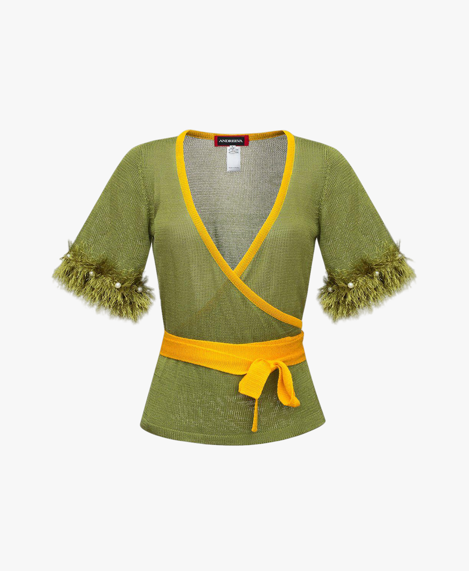 Green Cross-front Knit Top made by ANDREEVA