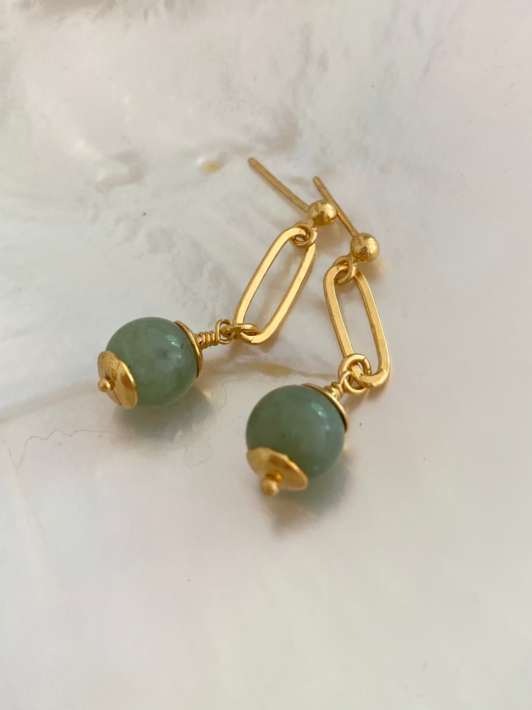 Shop Eva Remenyi Jade Forest Green Earrings In Gold