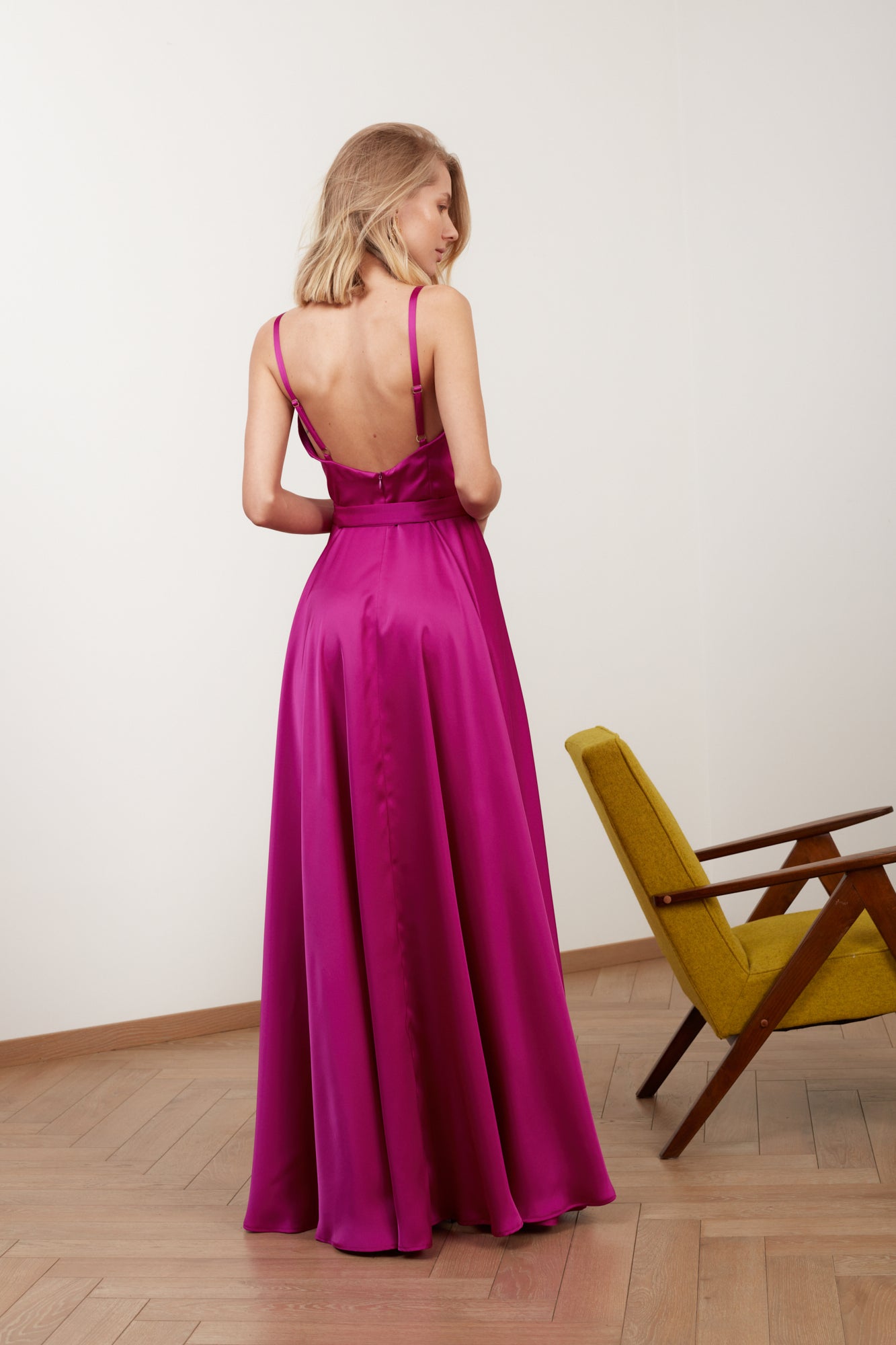 Shop Undress Freya Fuchsia Pink Satin Long Evening Dress