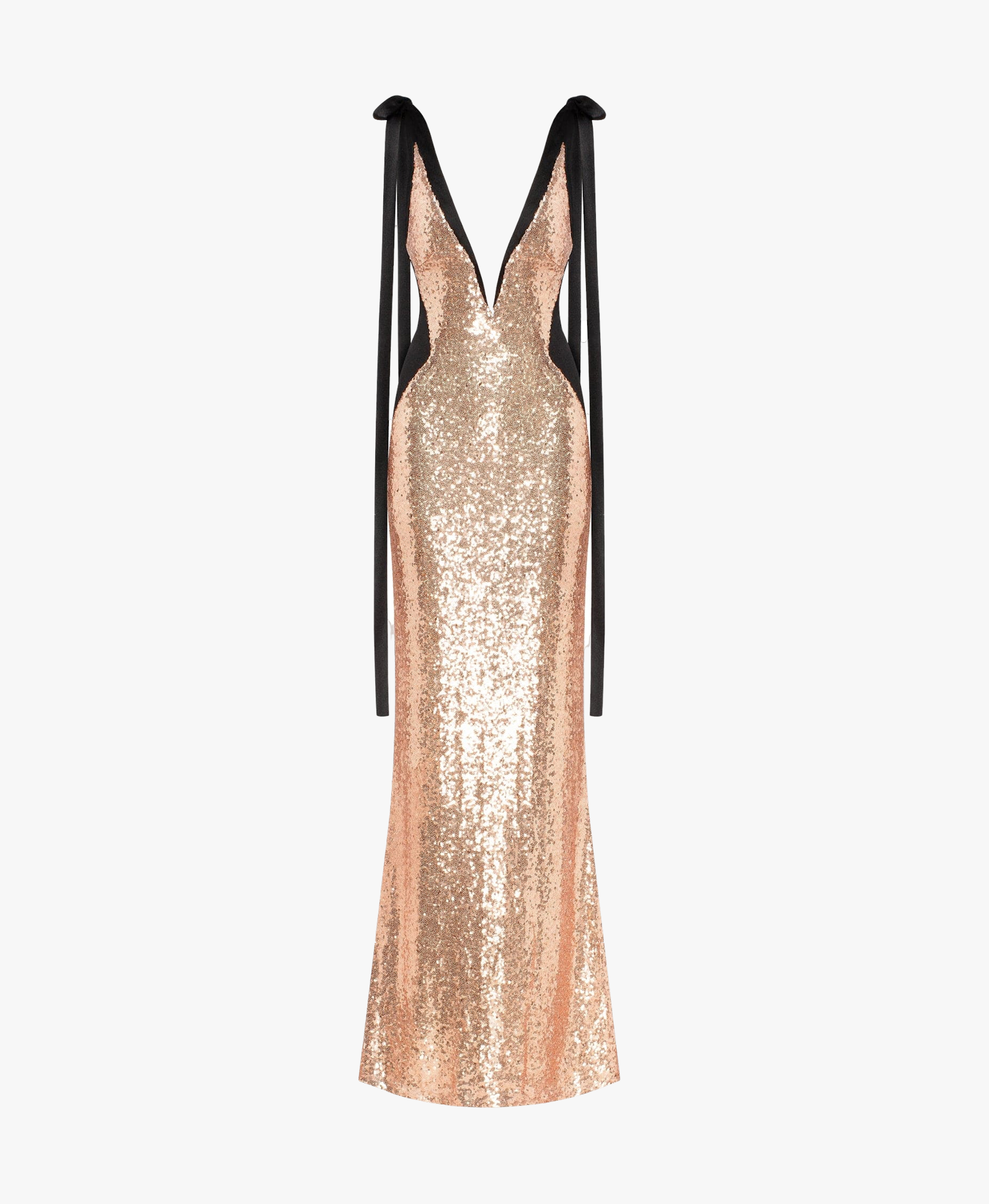 Bizzare fully sequined tie-straps gold maxi dress, Smoky Quartz made by Milla