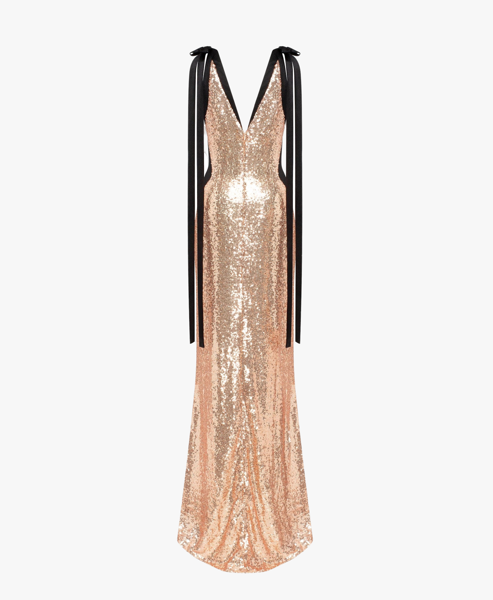 Bizzare fully sequined tie-straps gold maxi dress, Smoky Quartz made by Milla