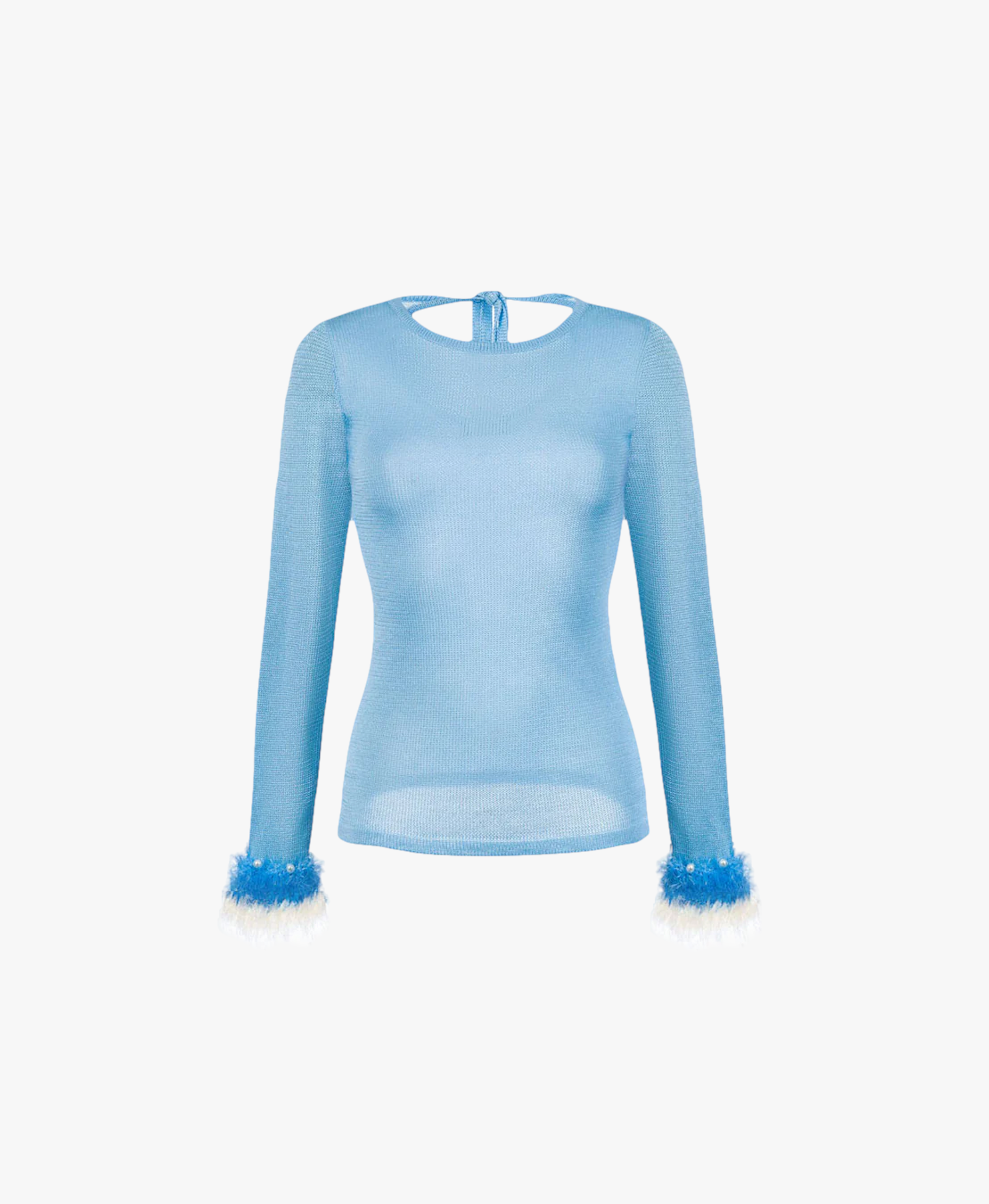 Baby Blue Knit Top With Handmade Knit Details made by ANDREEVA