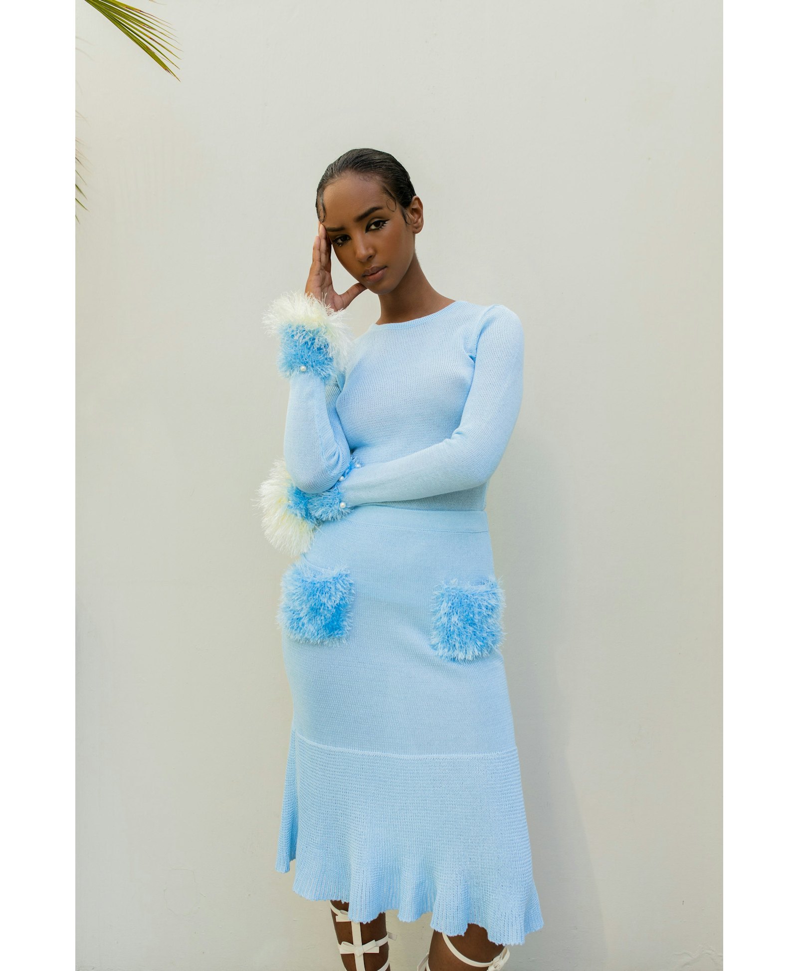 Baby Blue Knit Top With Handmade Knit Details made by ANDREEVA