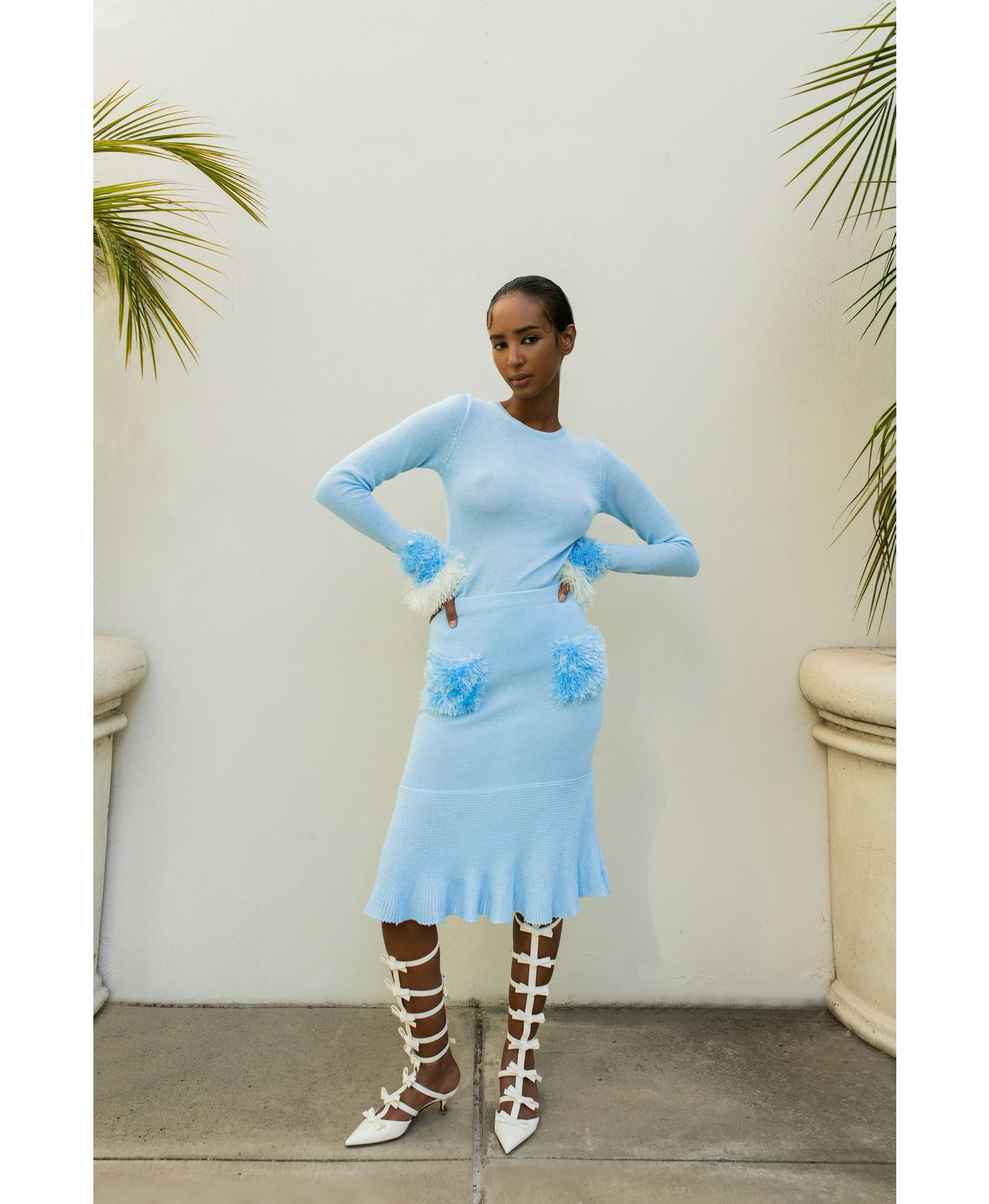 Baby Blue Knit Top With Handmade Knit Details made by ANDREEVA