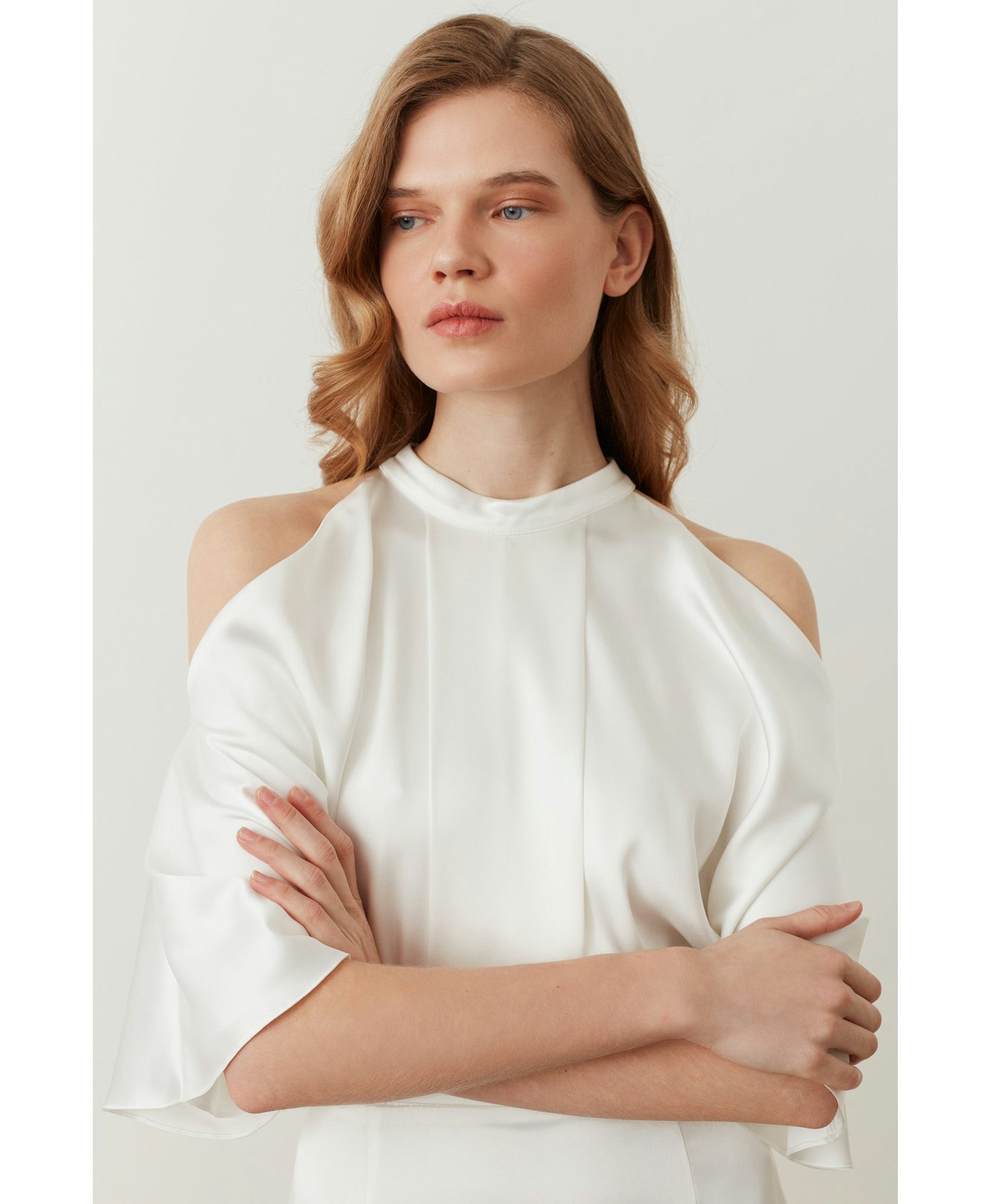 DEVA white cold shoulder maxi wedding dress made by UNDRESS