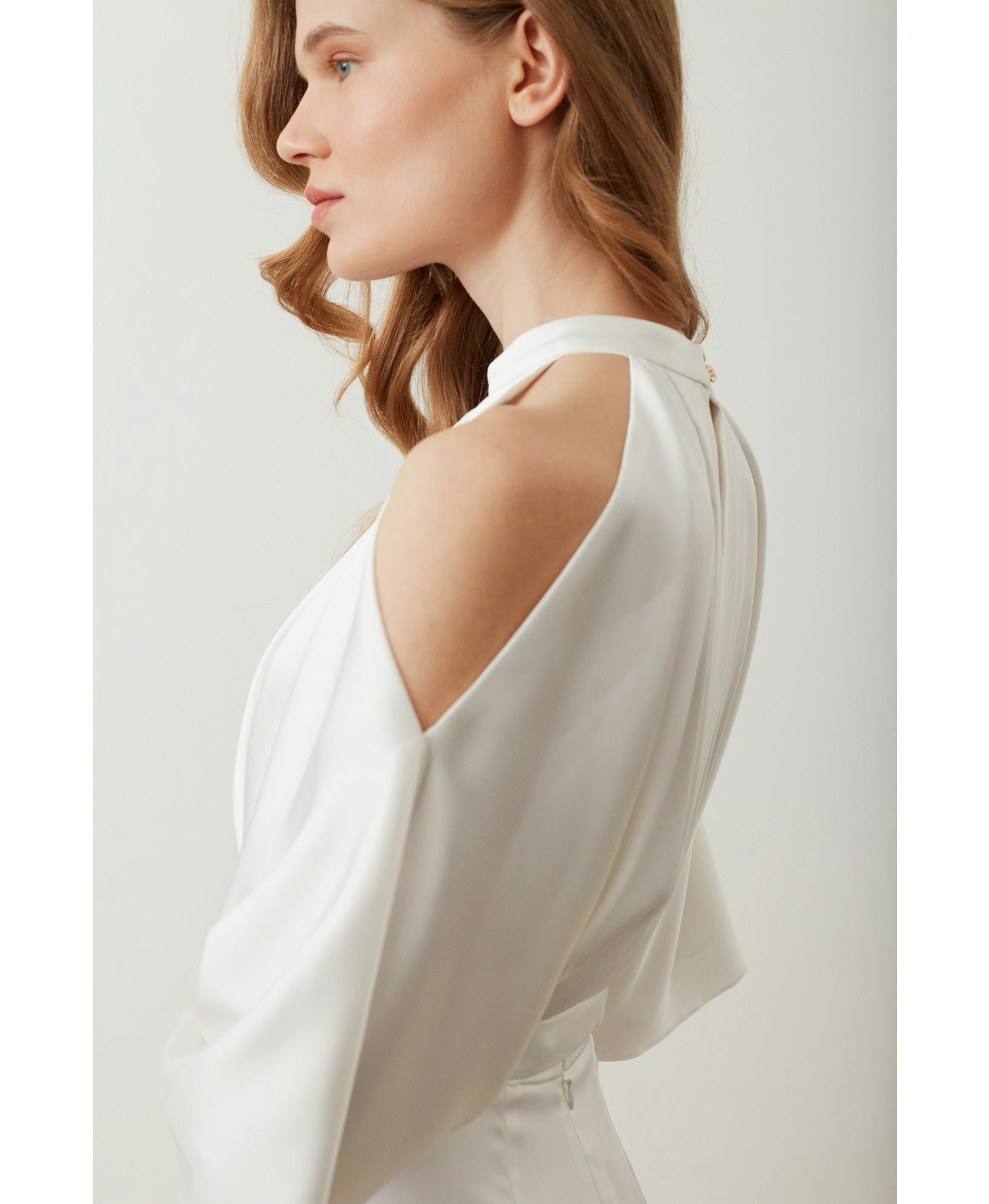 DEVA white cold shoulder maxi wedding dress made by UNDRESS