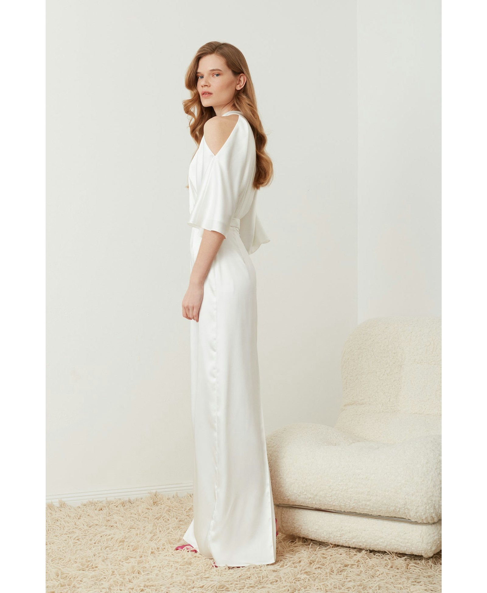 DEVA white cold shoulder maxi wedding dress made by UNDRESS