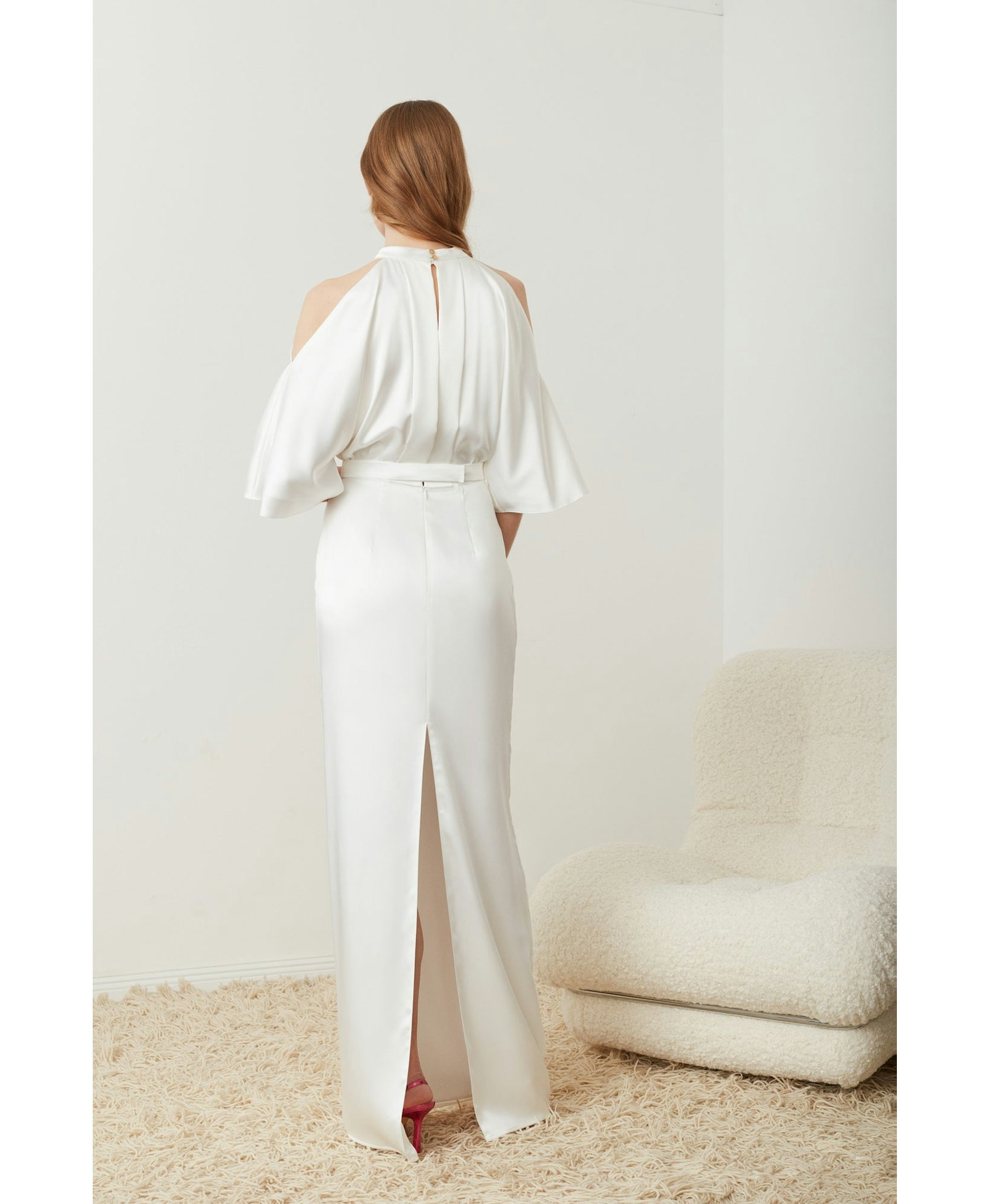 DEVA white cold shoulder maxi wedding dress made by UNDRESS