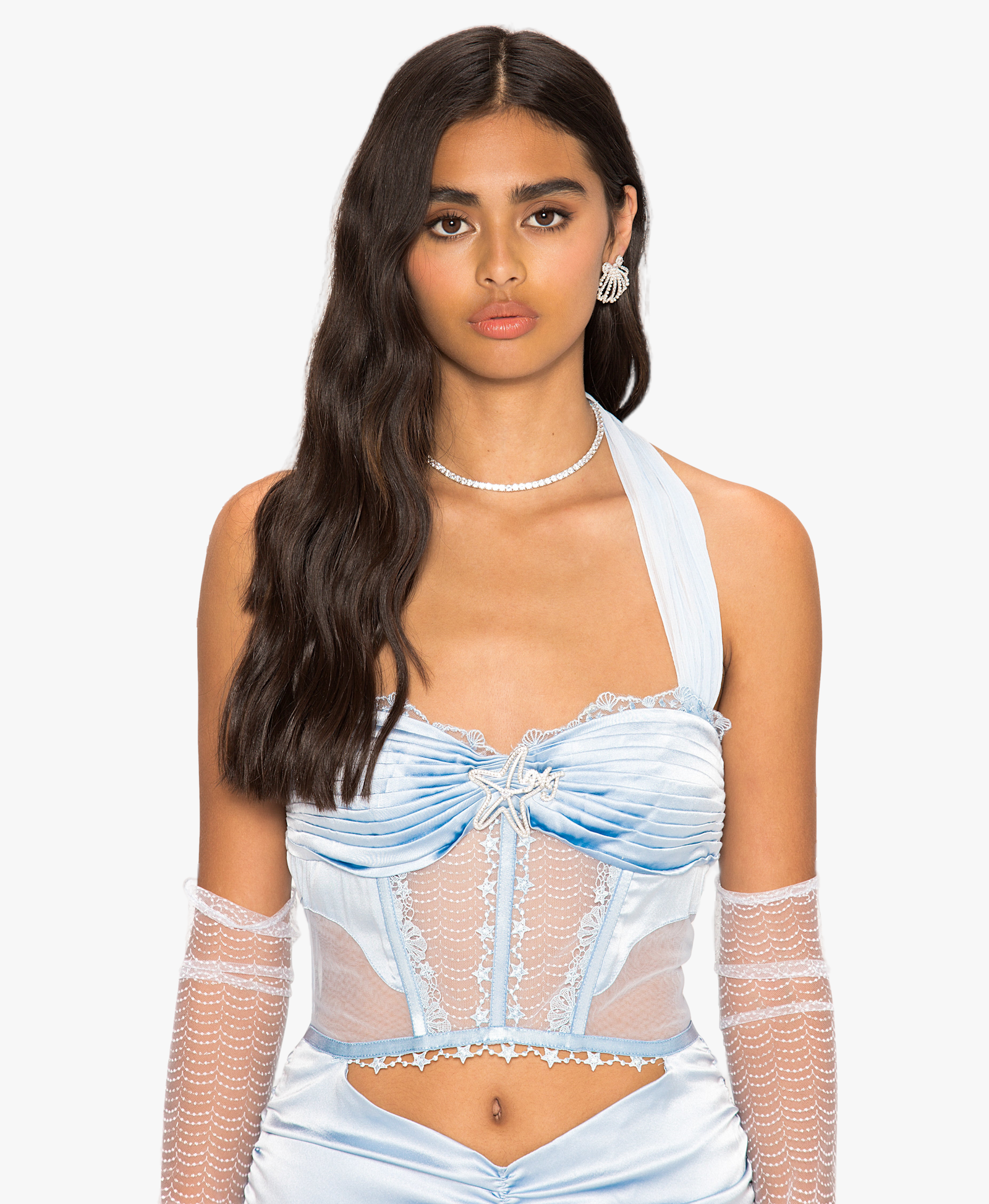 Crystal Blue Silk Dress With Gloves in Blue made by Nana Jacqueline