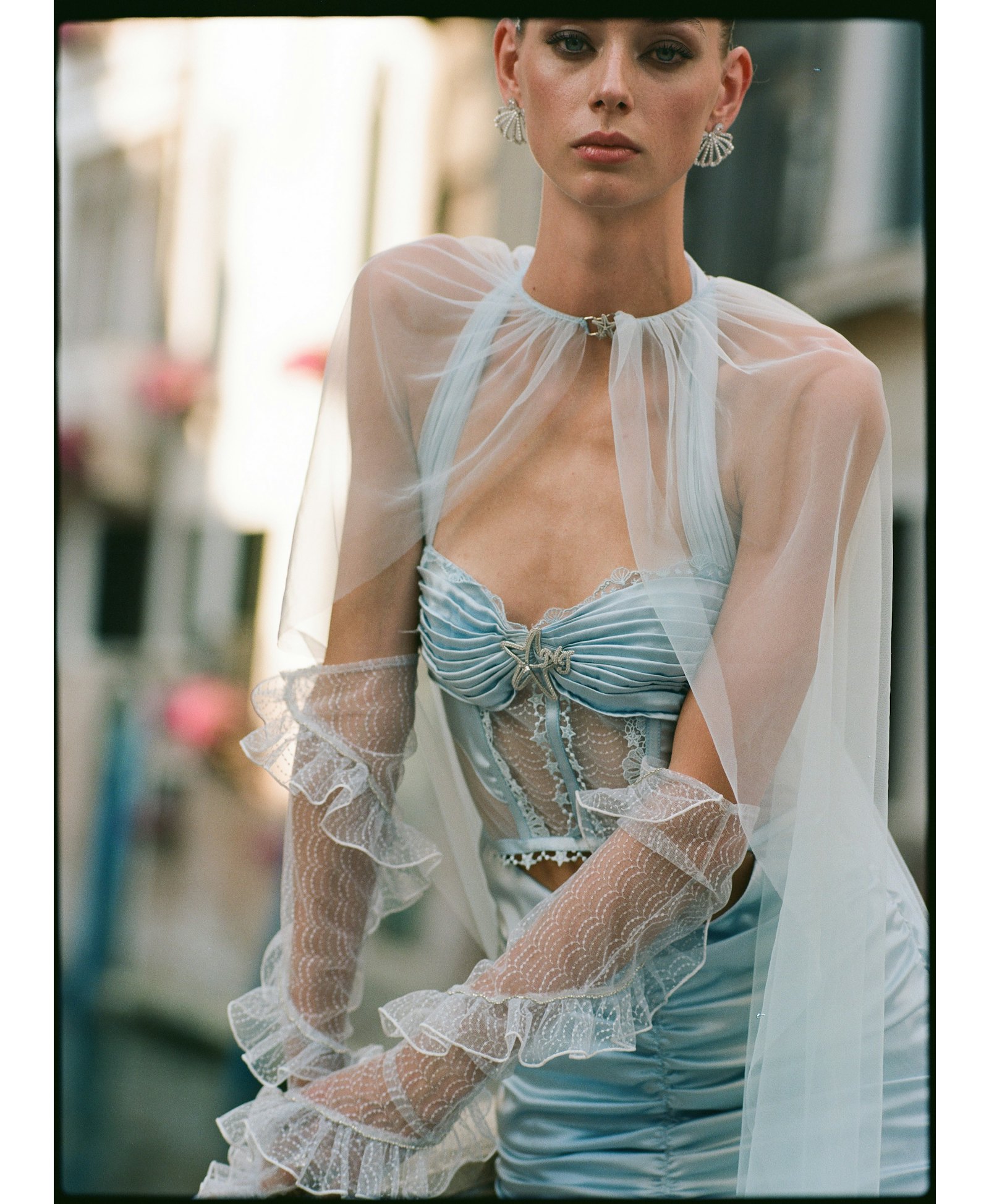 Crystal Blue Silk Dress With Gloves in Blue made by Nana Jacqueline