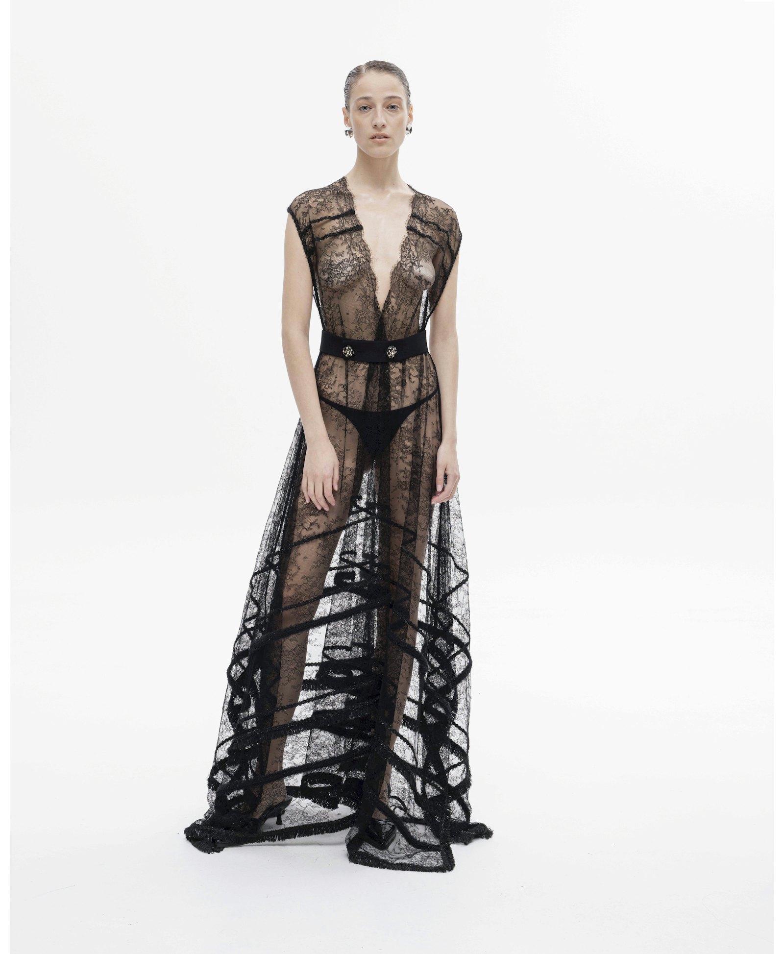 Fuzzy details lace gown made by Maria Kokhia