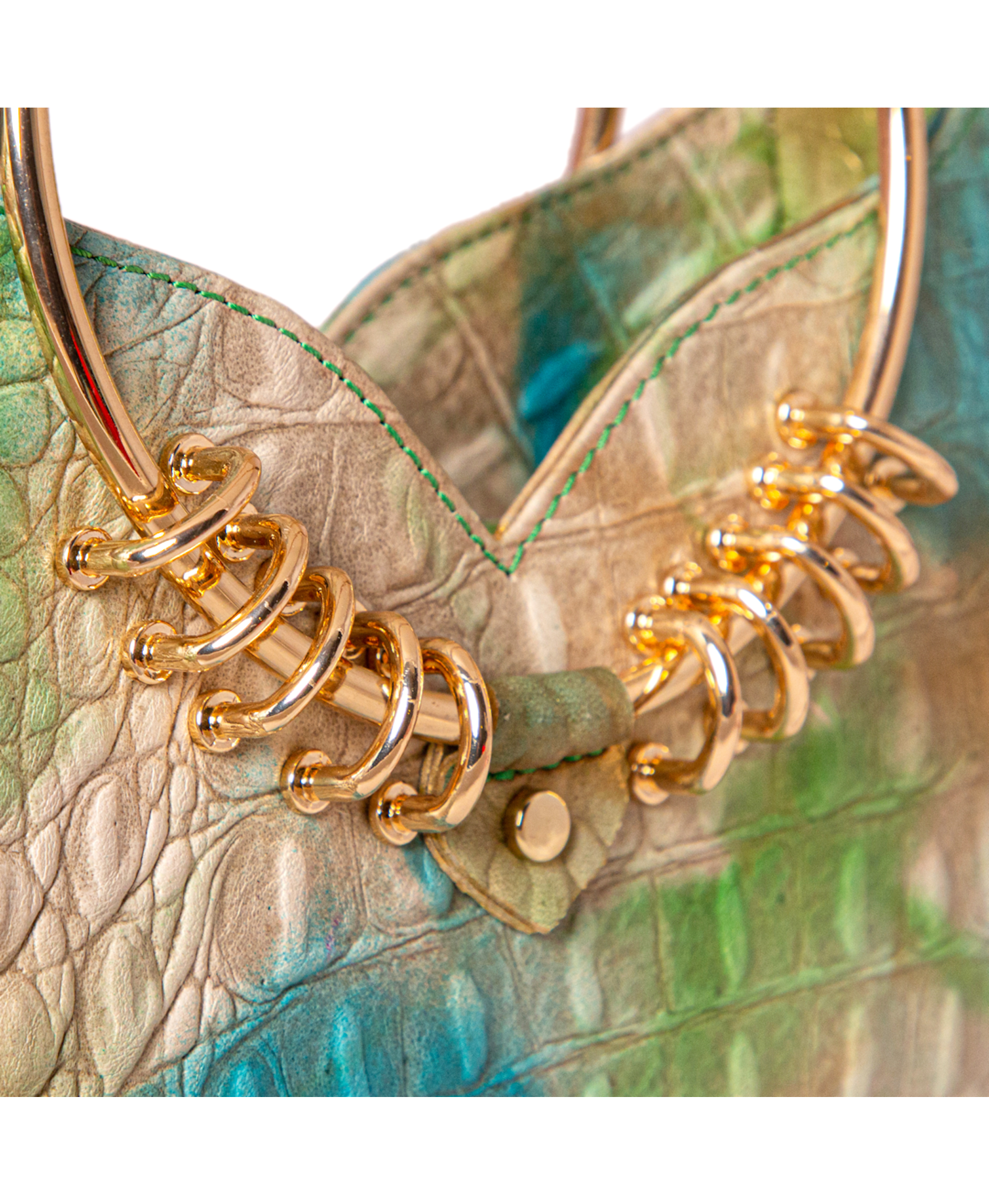 Jari'aa - Turquoise - Metal Top Handle Bag made by ALIEL