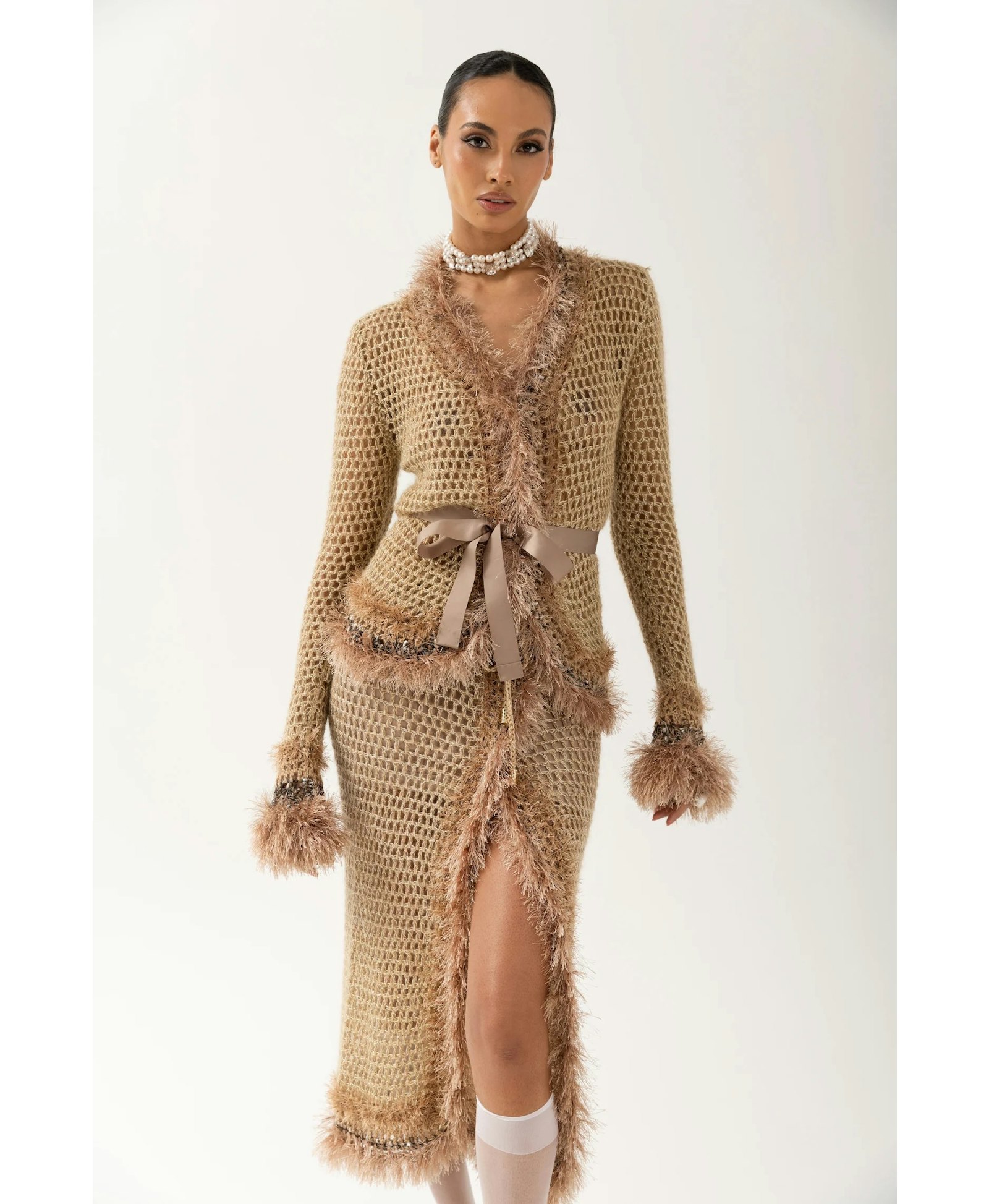 Brown Handmade Knit Skirt made by ANDREEVA