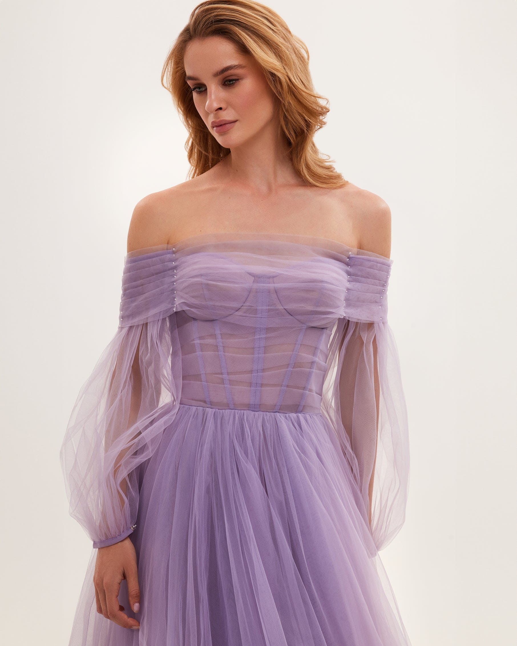 Shop Milla Lavender Sheer Sleeves Maxi Tulle Dress In Purple