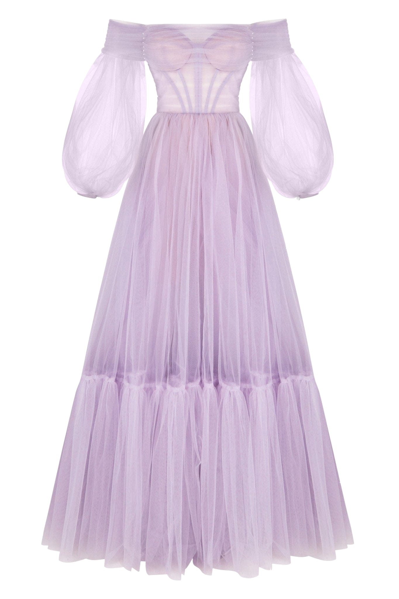 Shop Milla Lavender Sheer Sleeves Maxi Tulle Dress In Purple