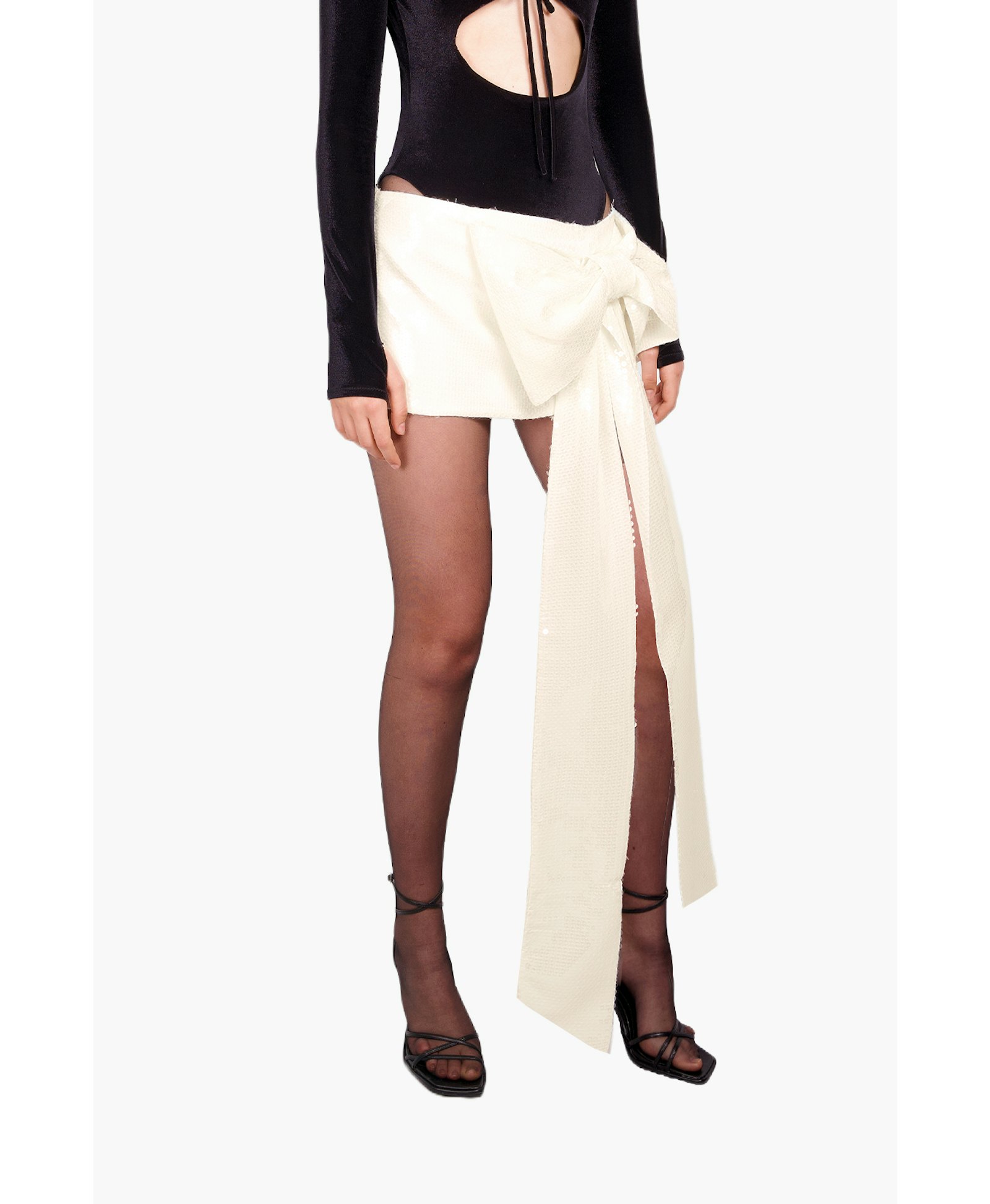 Ivory bow sequins mini skirt made by Compte Spain